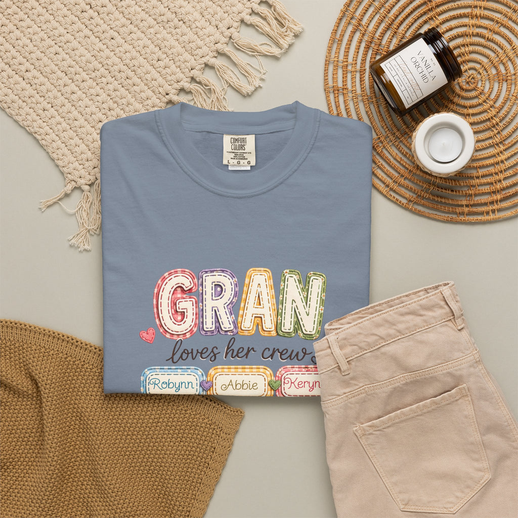 Gran Loves Her Crew T-Shirt — Personalized Grandma Family Names Tee