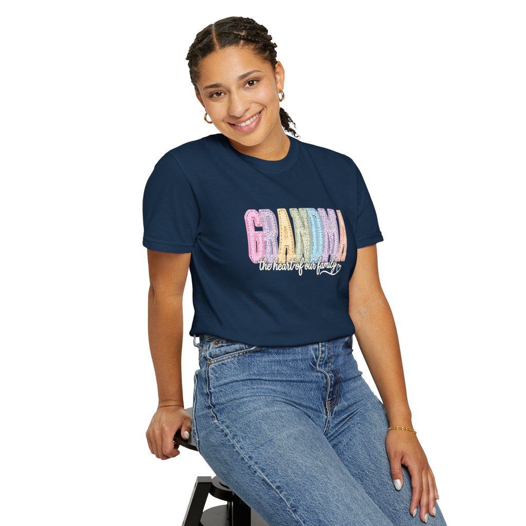 Grandma Floral Graphic T-Shirt — "Grandma, the heart of our family" Gift Tee