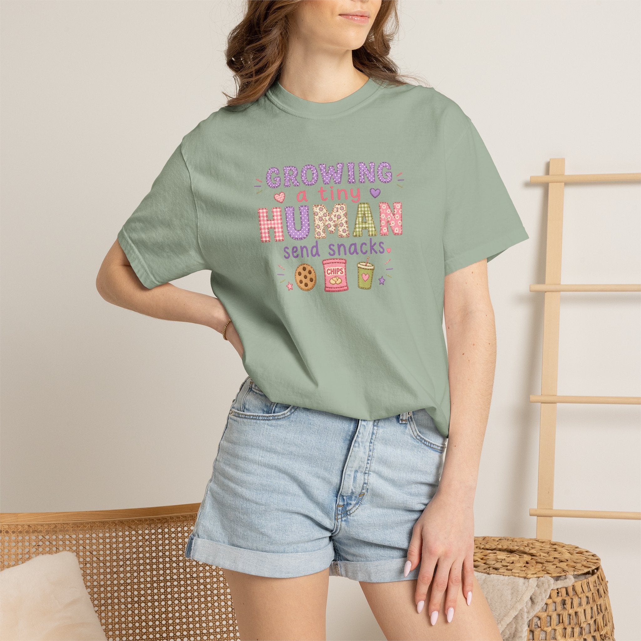 Growing a Tiny Human T-Shirt — "Growing a Tiny Human, Send Snacks" Maternity Tee