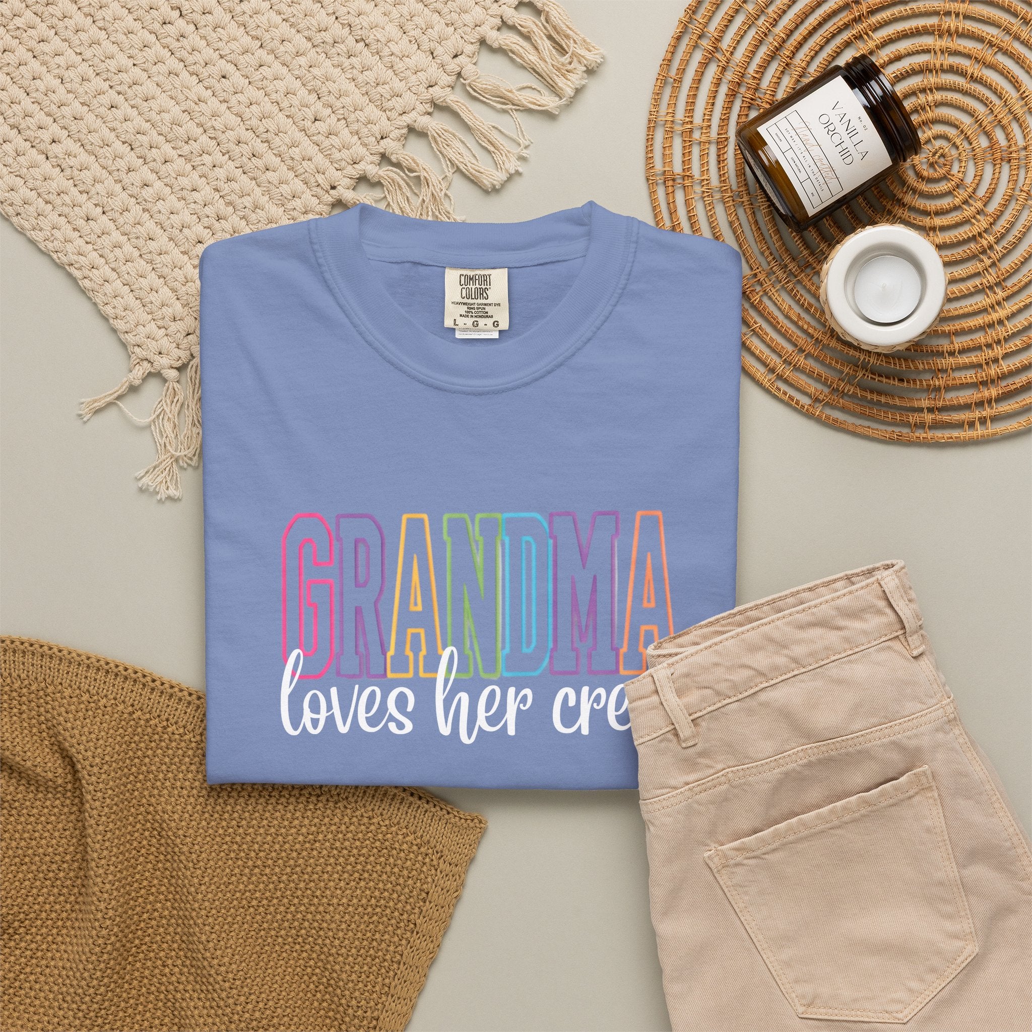 Grandma Loves Her Crew T-Shirt — Pastel Rainbow Grandma Gift