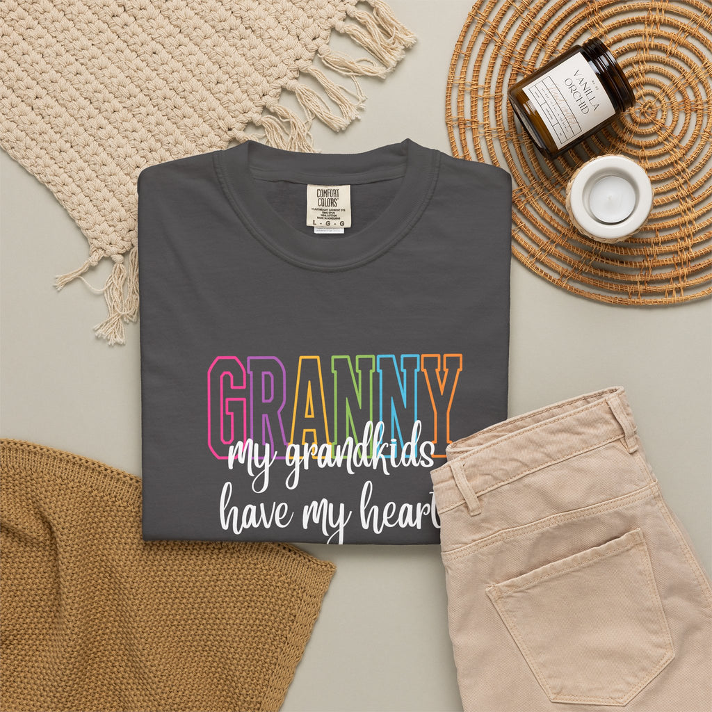 Grandma T-Shirt - "Grandma my grandkids have my heart" Soft Pastel Gift for Mothers & Grandparents