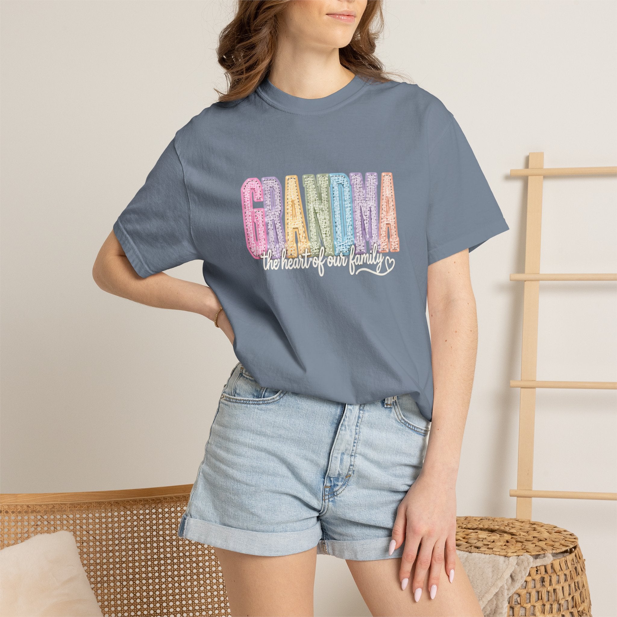 Grandma Floral Graphic T-Shirt — "Grandma, the heart of our family" Gift Tee