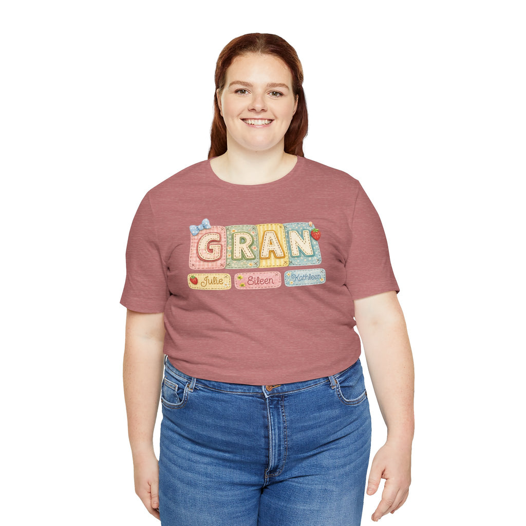 Gran Retro Patch Tee — Personalized 'Gran' Name Blocks Short Sleeve Shirt