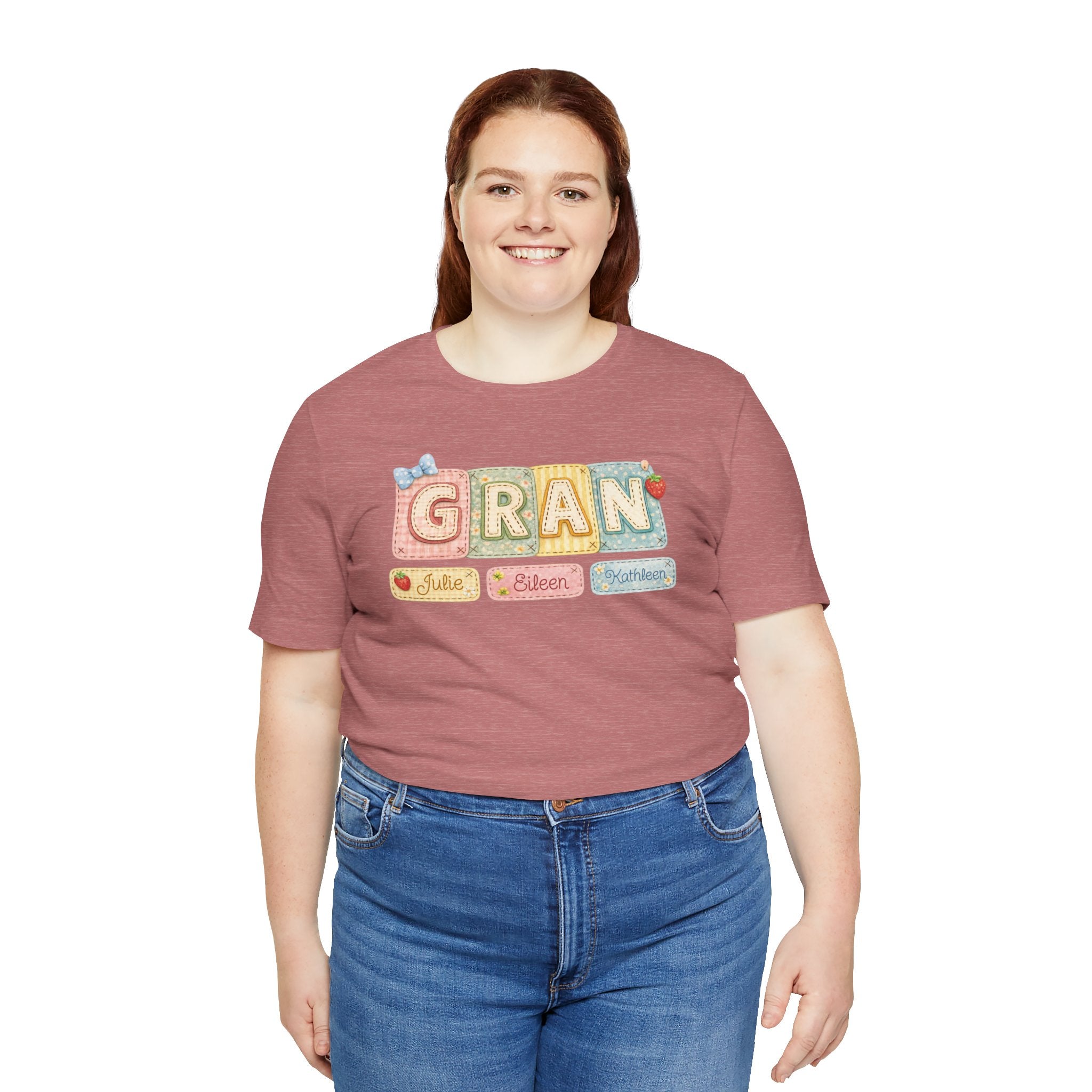 Gran Retro Patch Tee — Personalized 'Gran' Name Blocks Short Sleeve Shirt