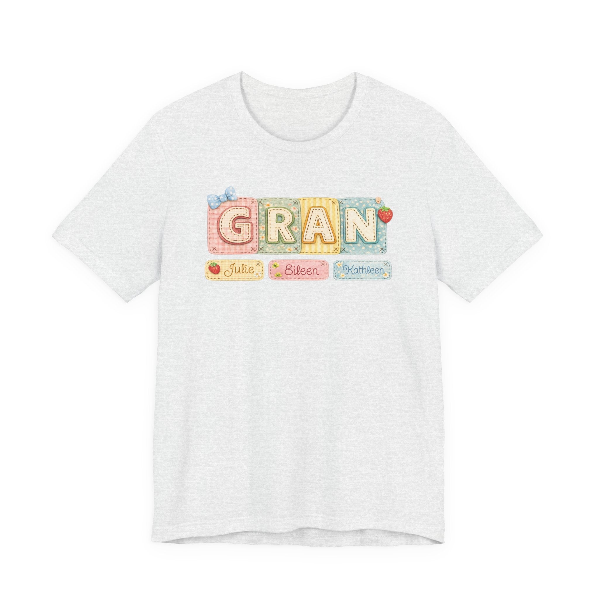 Gran Retro Patch Tee — Personalized 'Gran' Name Blocks Short Sleeve Shirt