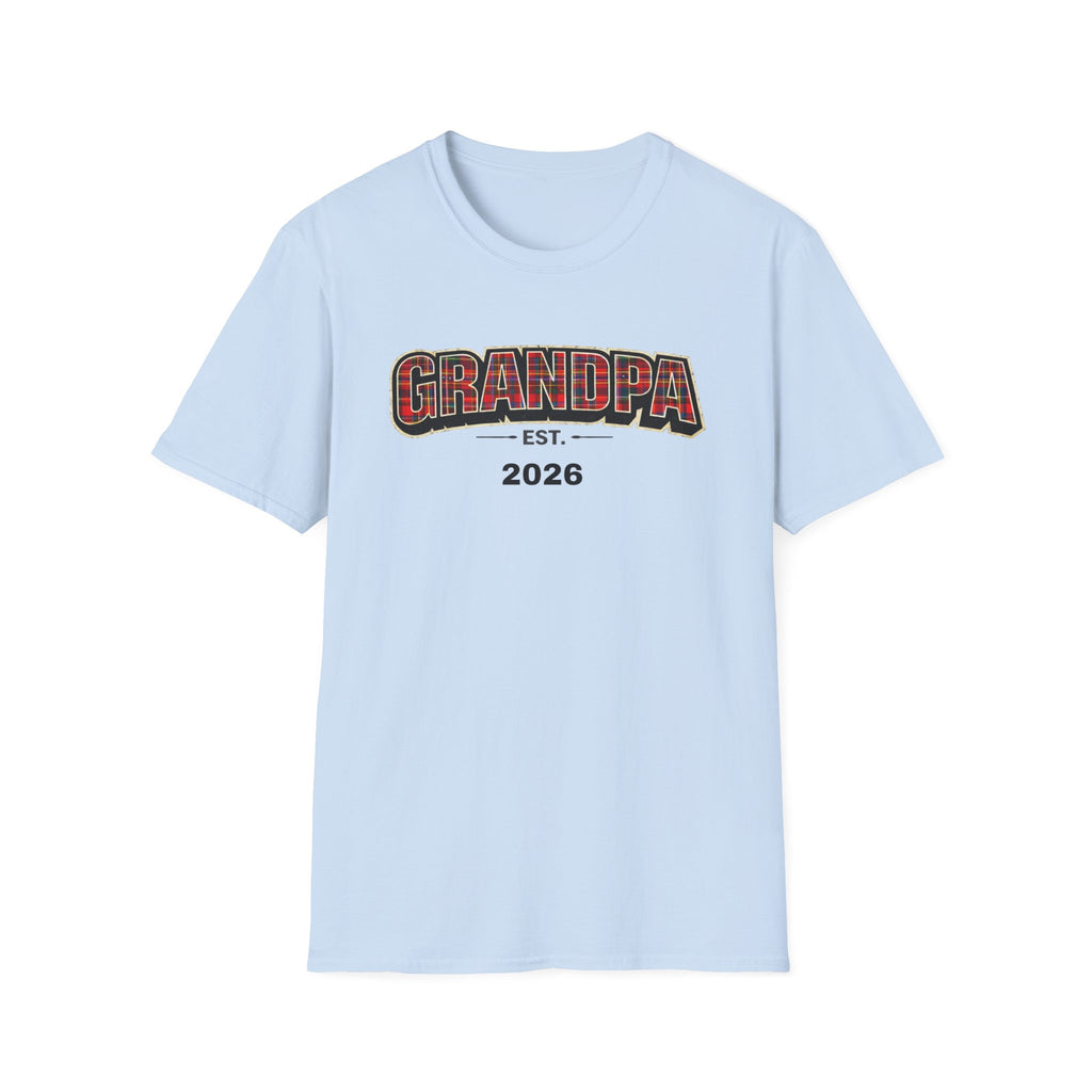 Grandpa EST. 2026 T-Shirt — New Grandpa Plaid Announcement Tee