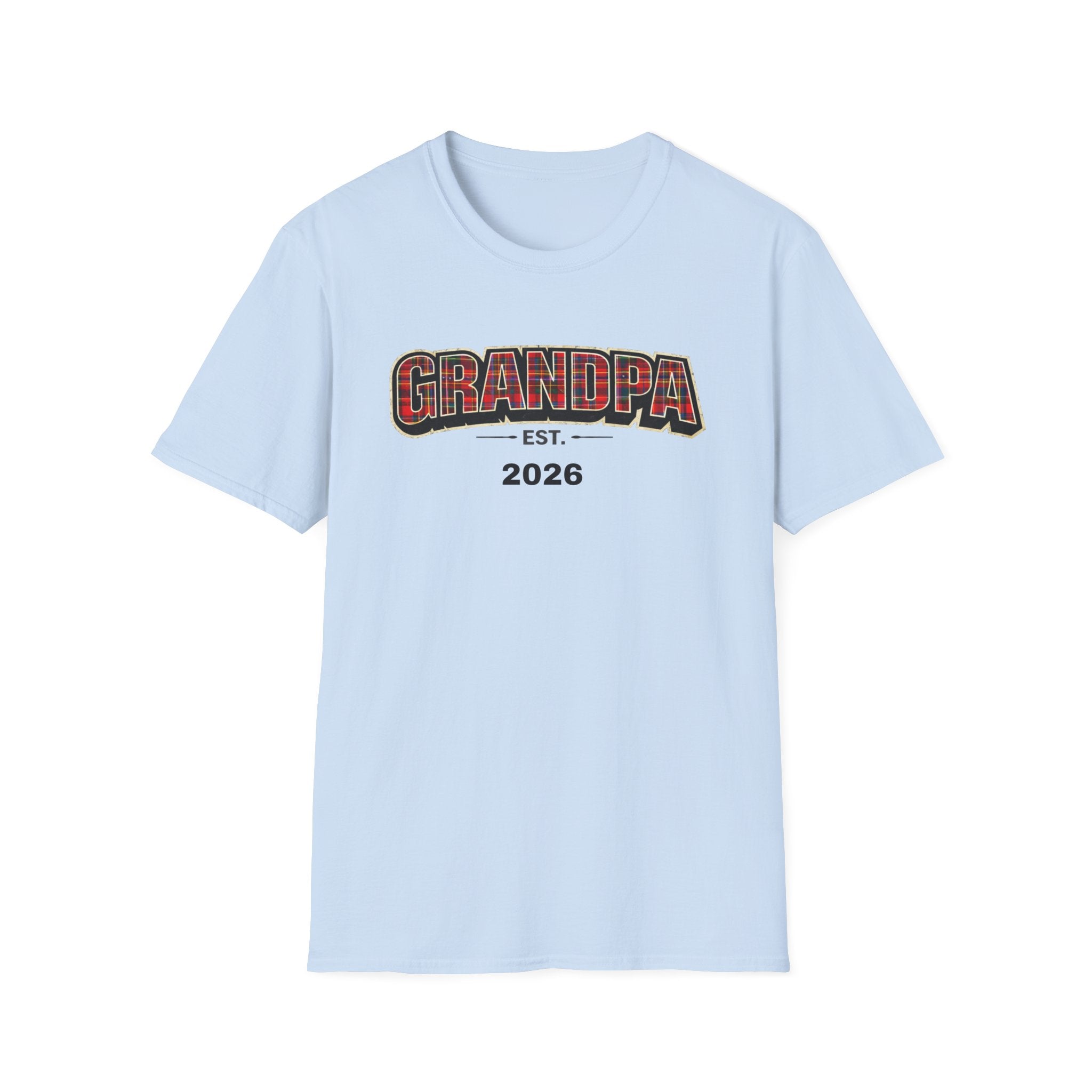 Grandpa EST. 2026 T-Shirt — New Grandpa Plaid Announcement Tee