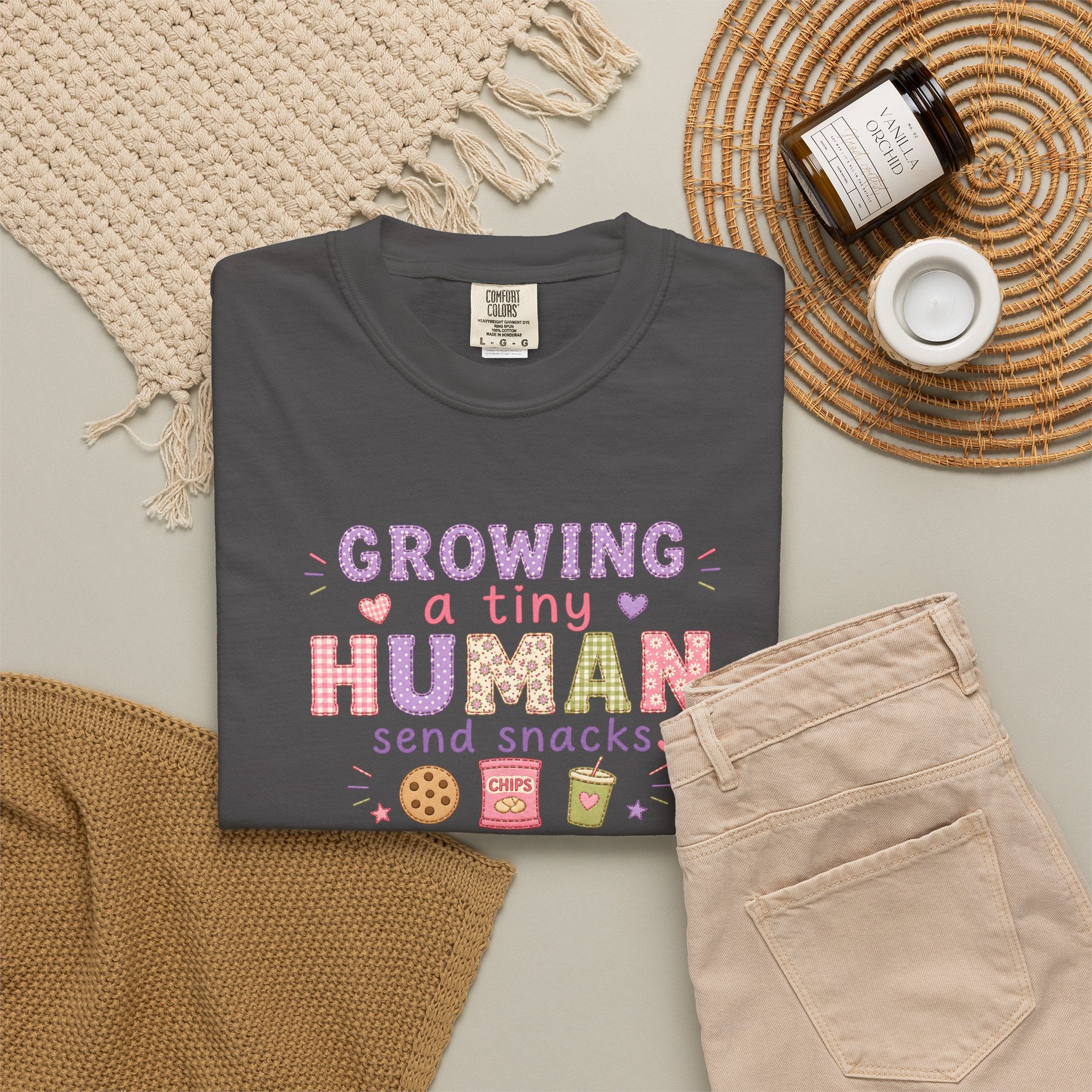 Growing a Tiny Human T-Shirt — "Growing a Tiny Human, Send Snacks" Maternity Tee