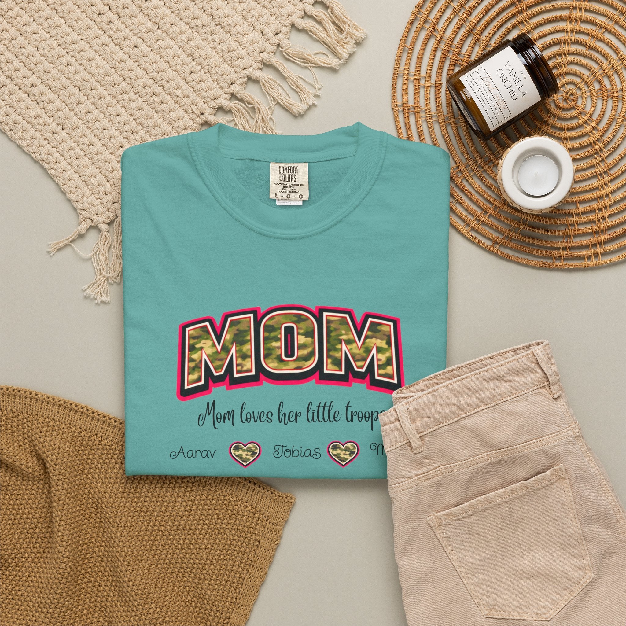Mom Camo Graphic T-Shirt — "MOM Most Loved Her Little People" Floral Heart Tee