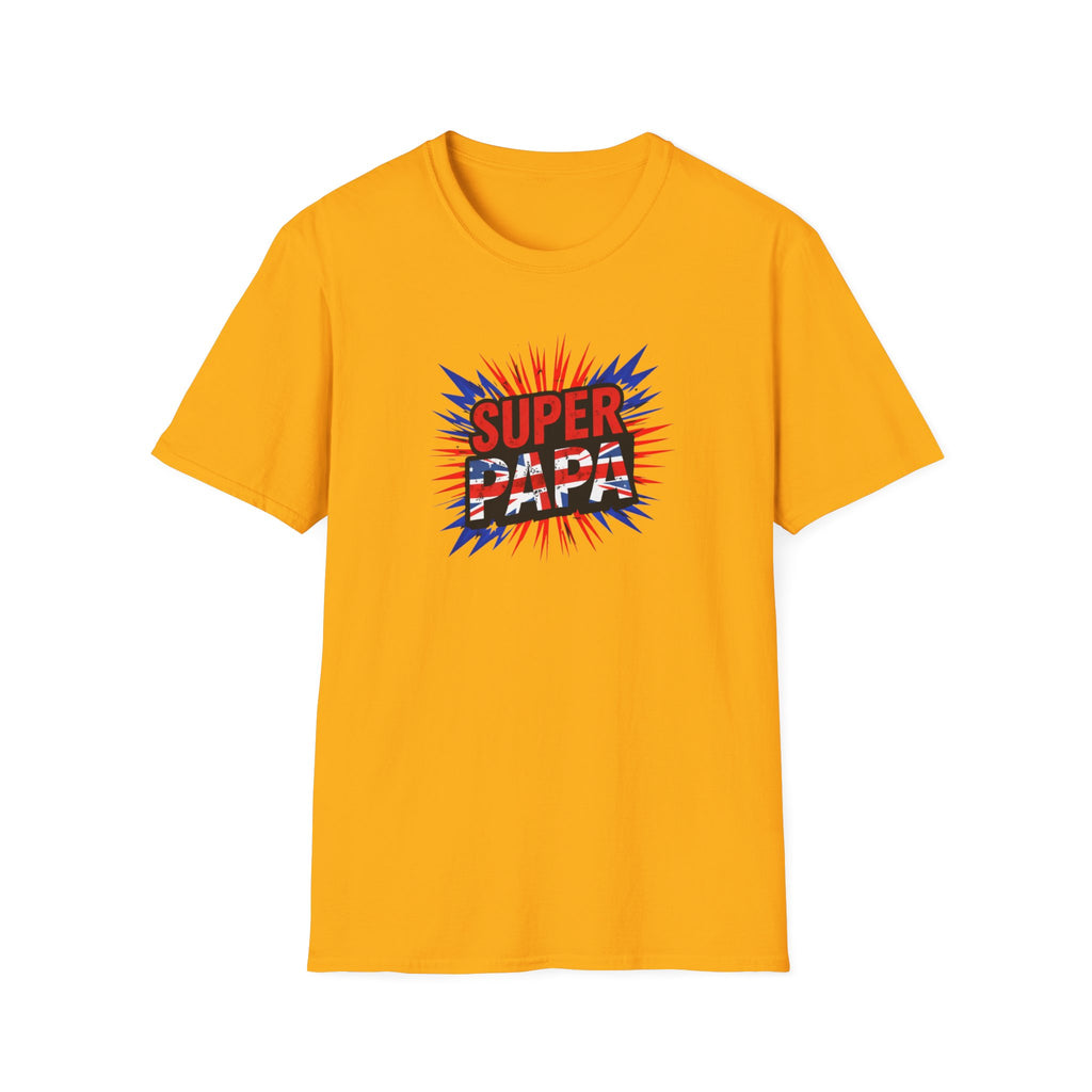 T-Shirt — "Super Papa" Union Jack/England themed Retro Comic Dad Shirt (Father's Day Gift)