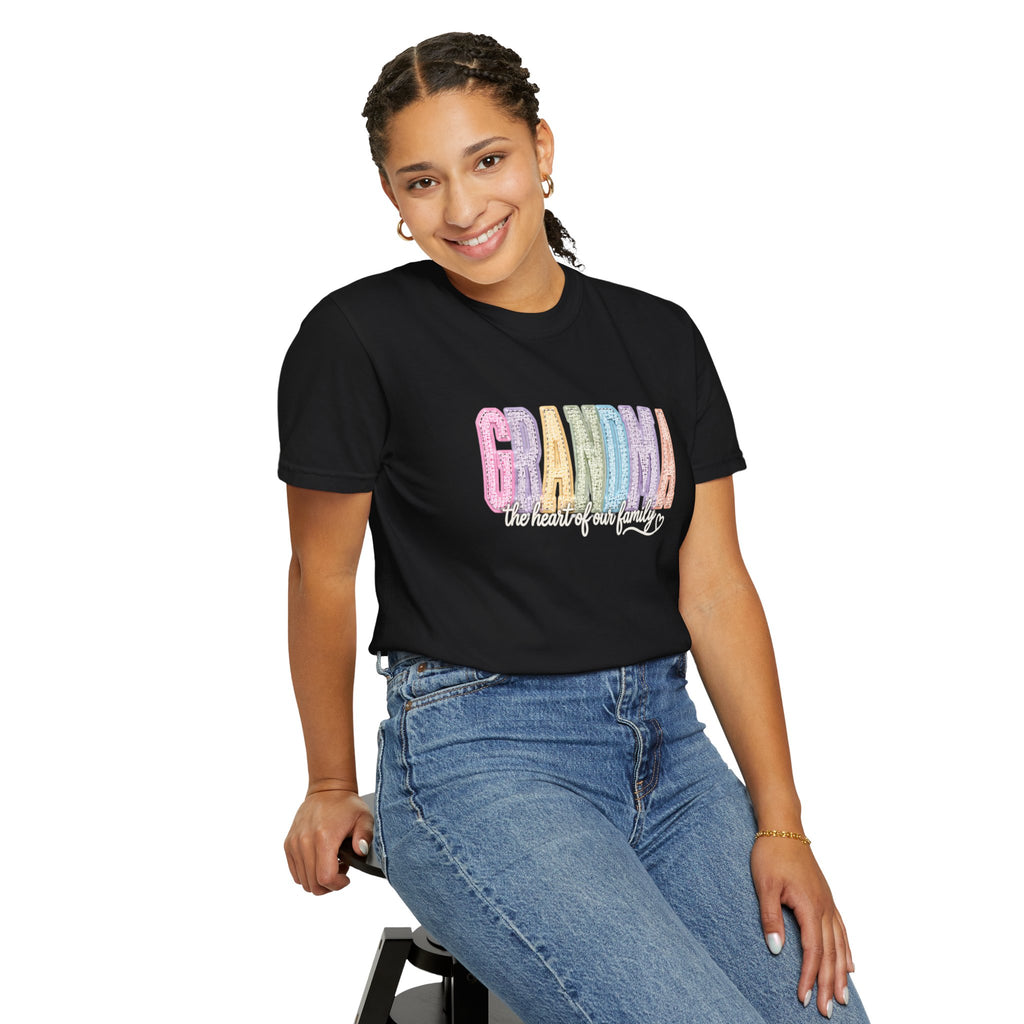 Grandma Floral Graphic T-Shirt — "Grandma, the heart of our family" Gift Tee