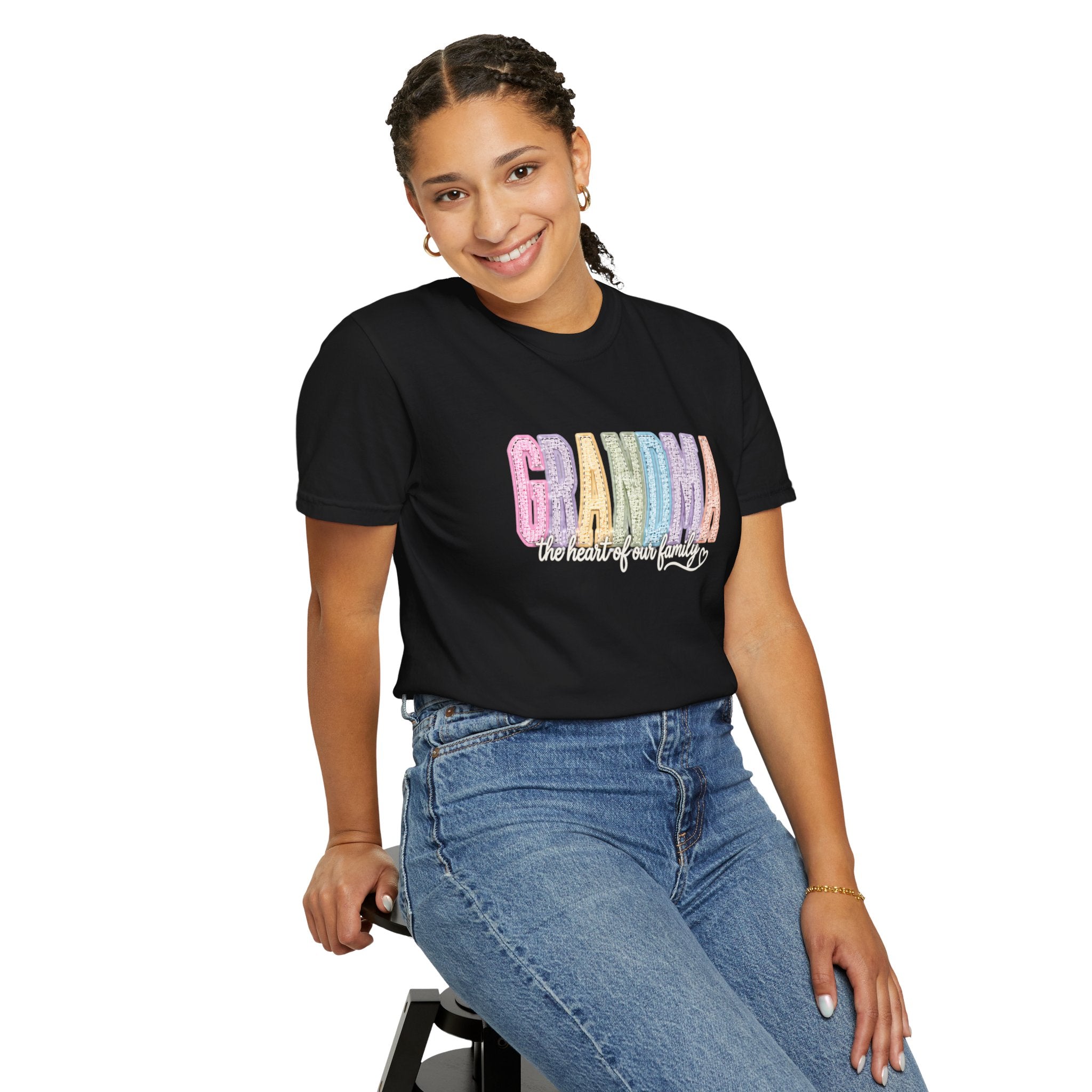 Grandma Floral Graphic T-Shirt — "Grandma, the heart of our family" Gift Tee