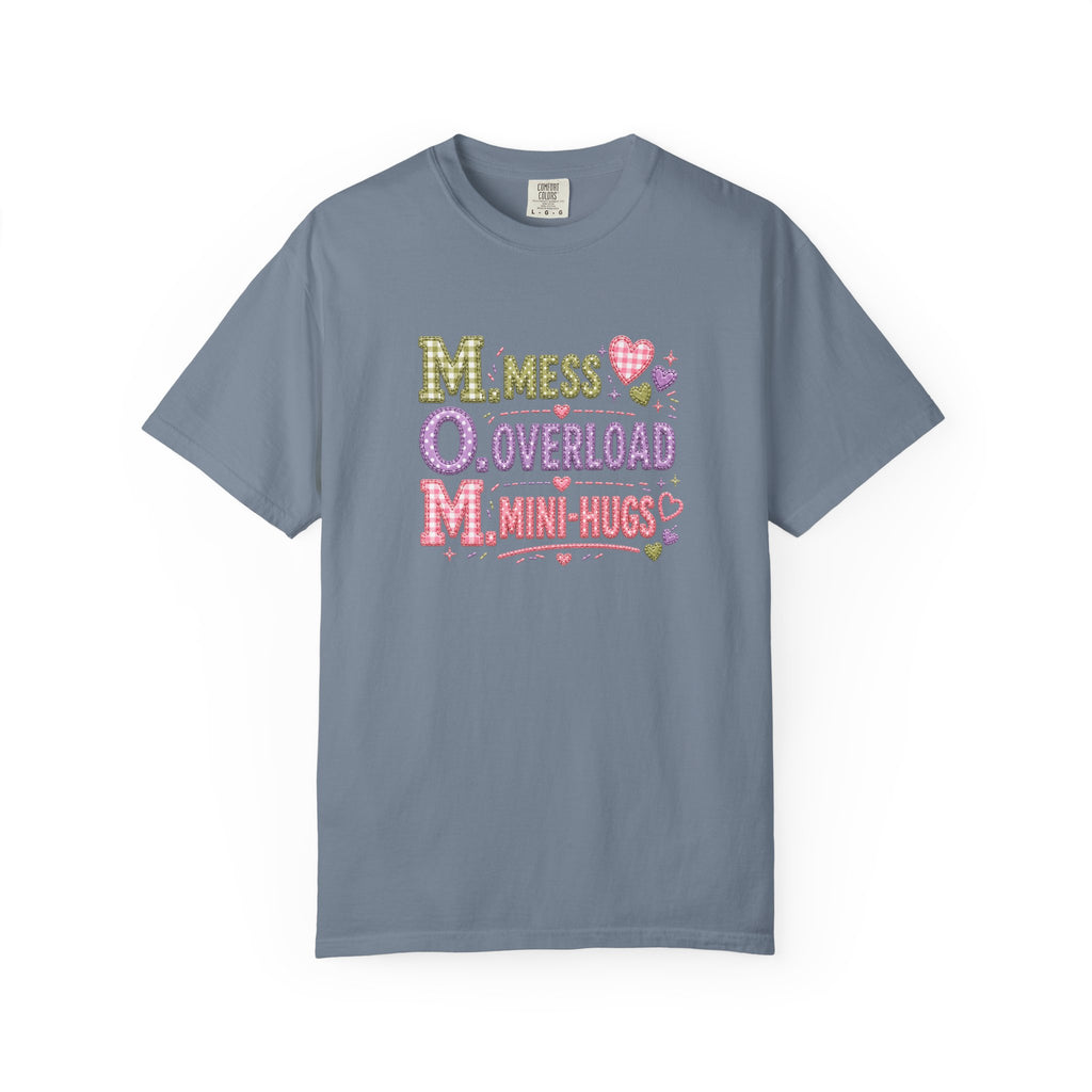 Mom Acronym Graphic T-Shirt — “M.O.M. Mess Overload Mini-Hugs” Cute Pastel Mothers Day Tee