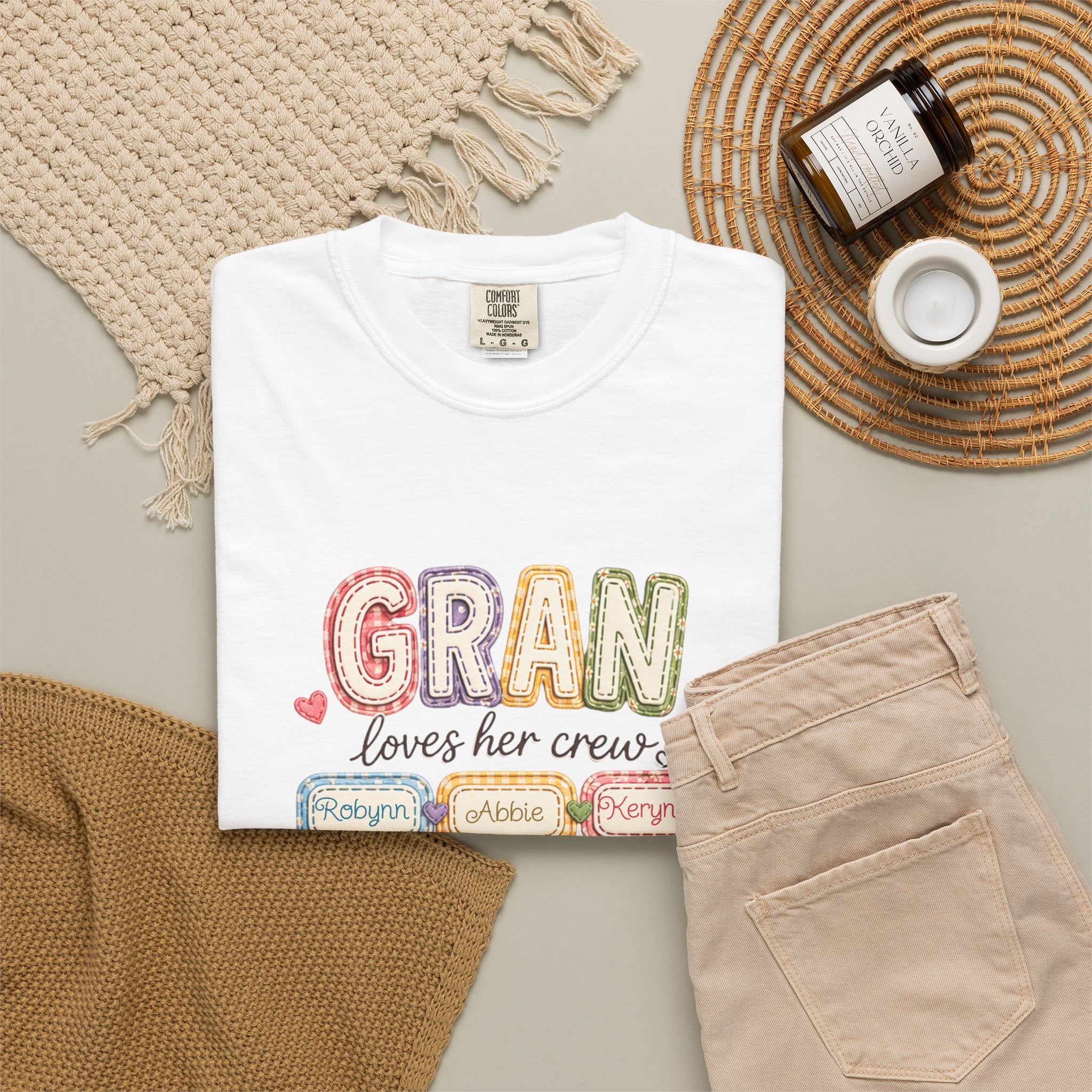 Gran Loves Her Crew T-Shirt — Personalized Grandma Family Names Tee