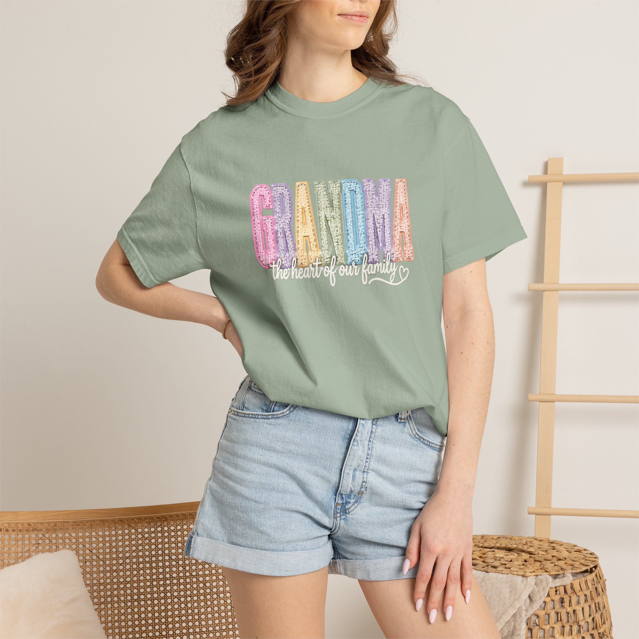Grandma Floral Graphic T-Shirt — "Grandma, the heart of our family" Gift Tee