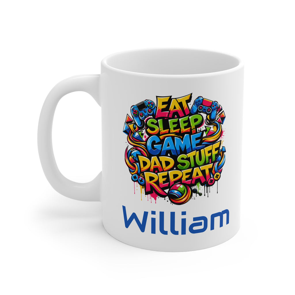 "Eat Sleep Game Dad Stuff Repeat" Mug — Personalised