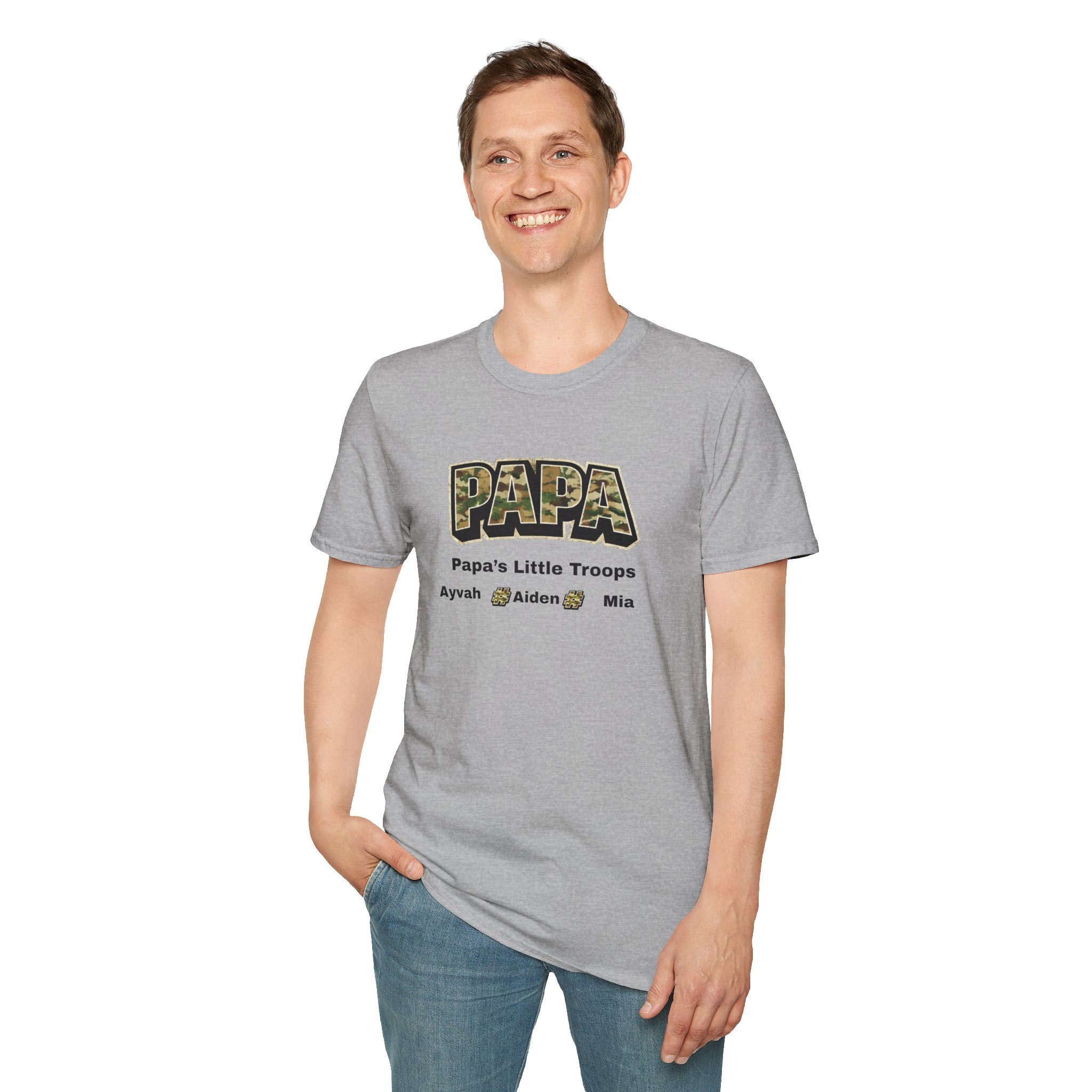 Papa Camo T-Shirt — “Papa’s Little Troops” Personalized Kids Names Tee