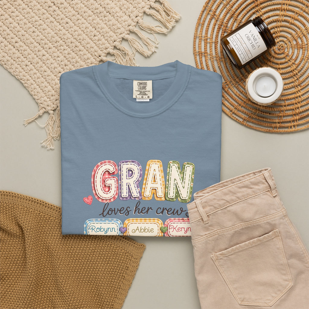 Gran Loves Her Crew T-Shirt — Personalized Grandma Family Names Tee