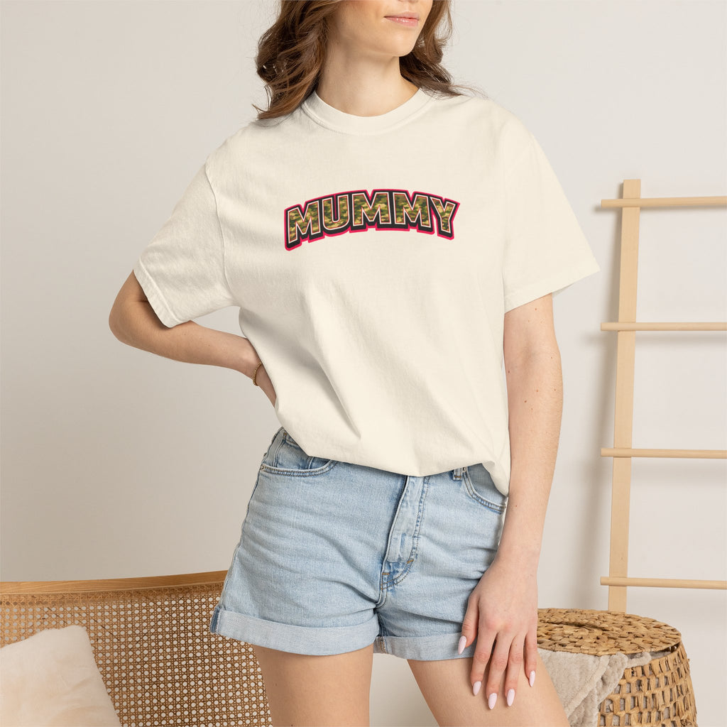 MUMMY Camo Script T-Shirt — Vintage Comic Style Mommy Tee