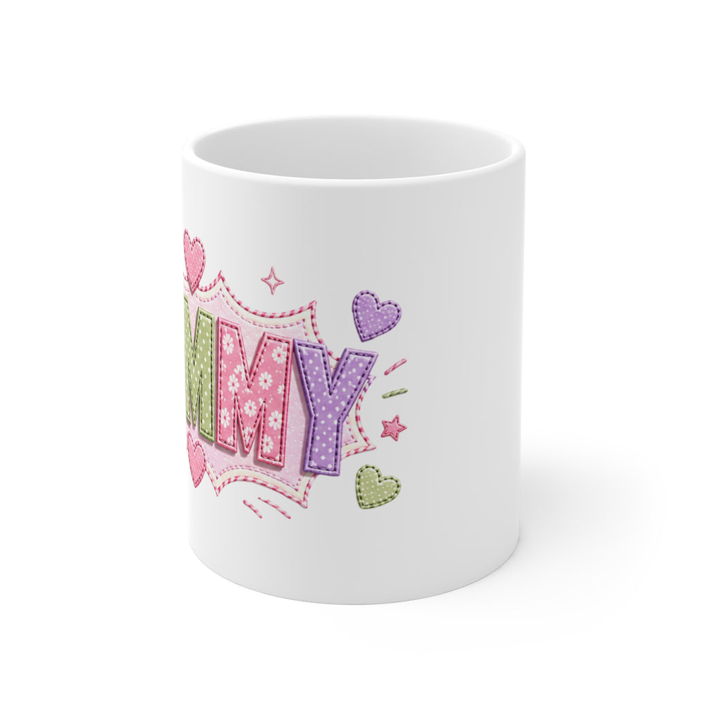 Pastel Quilted 'MOM' Mug — 11oz Ceramic Mother's Day Coffee Cup