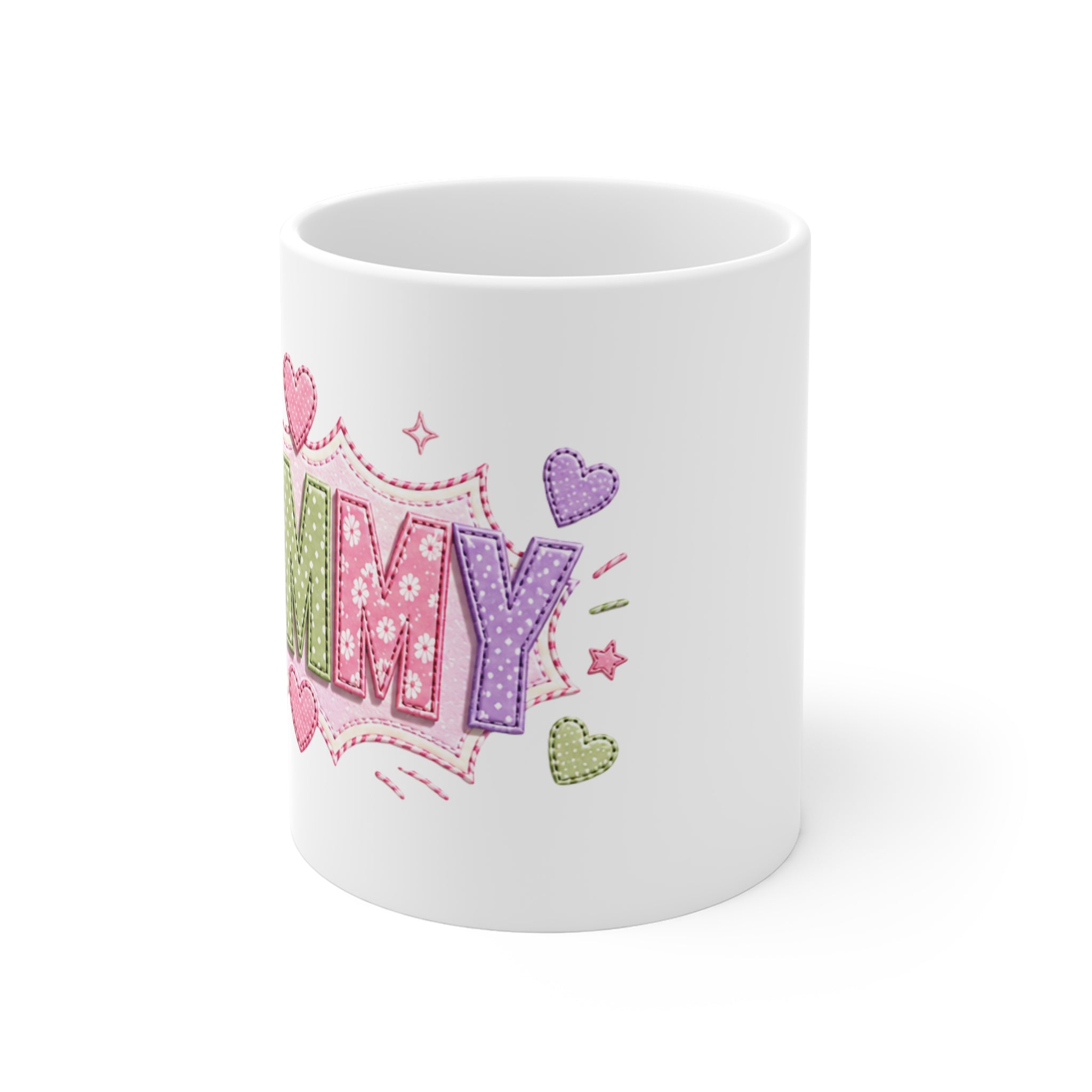 Pastel Quilted 'MOM' Mug — 11oz Ceramic Mother's Day Coffee Cup