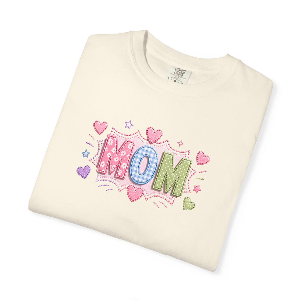 Mom Hearts T‑Shirt — Cute Pastel "MOM" Graphic Tee for Mother's Day & Everyday