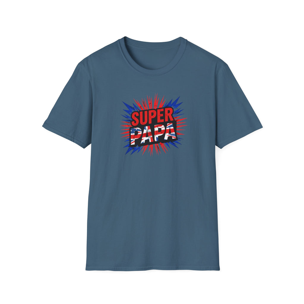 T-Shirt — "Super Papa" Union Jack/England themed Retro Comic Dad Shirt (Father's Day Gift)