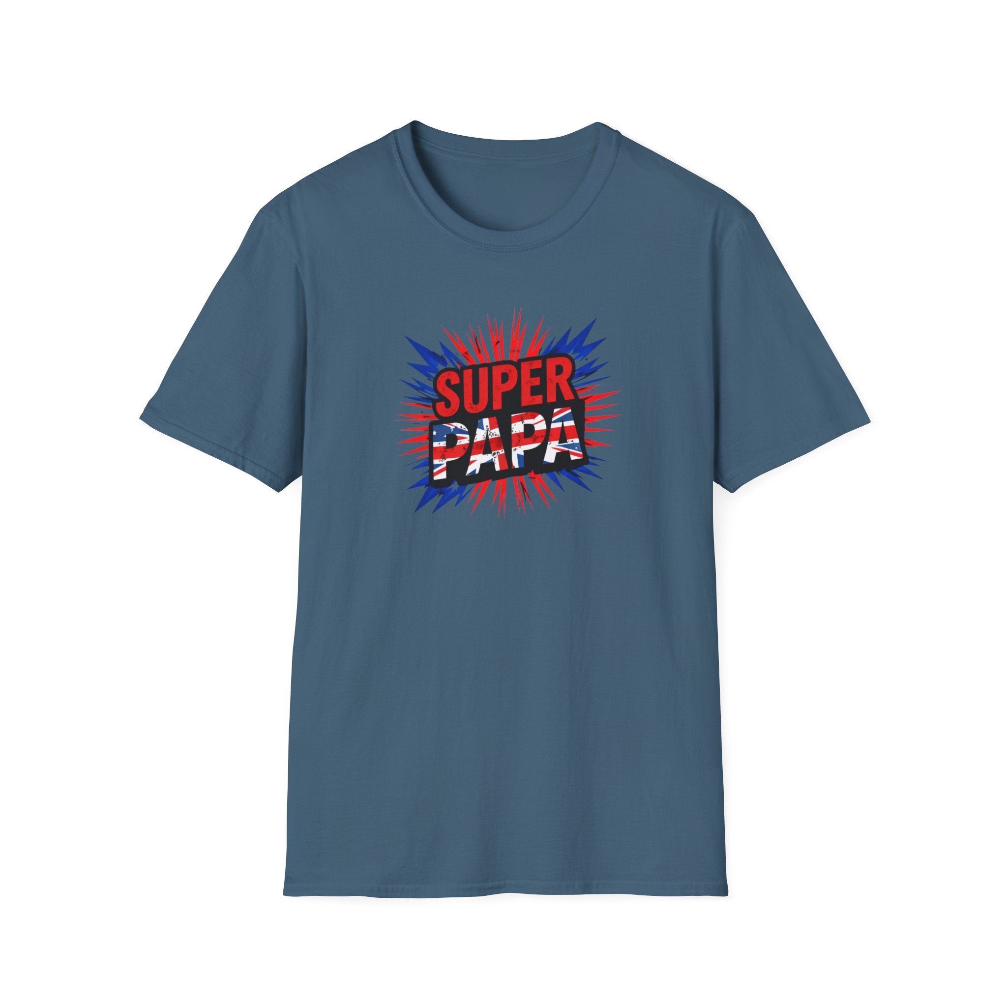 T-Shirt — "Super Papa" Union Jack/England themed Retro Comic Dad Shirt (Father's Day Gift)