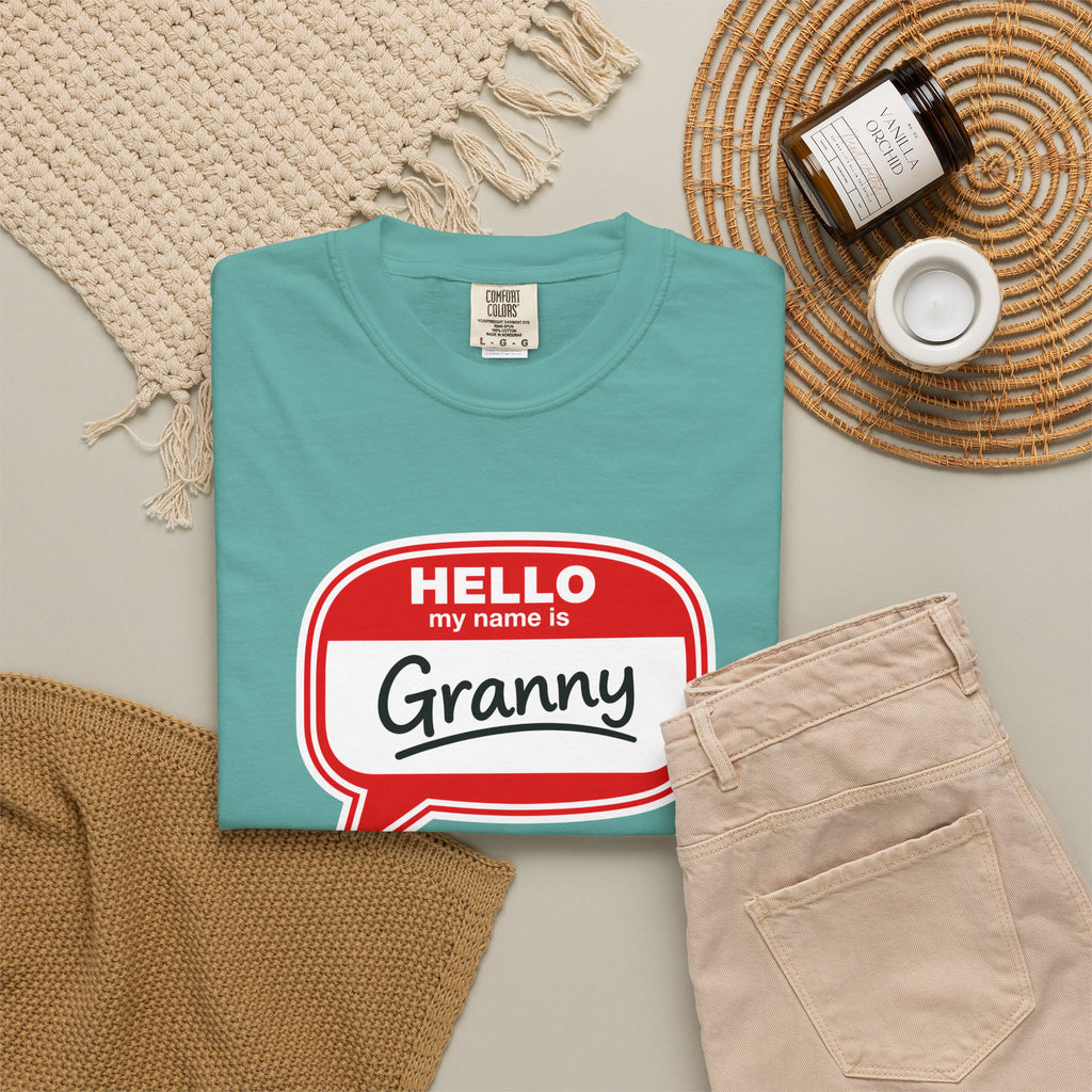 Hello My Name Is Granny T-Shirt - Funny Grandma Gift, Retro Name Badge Tee