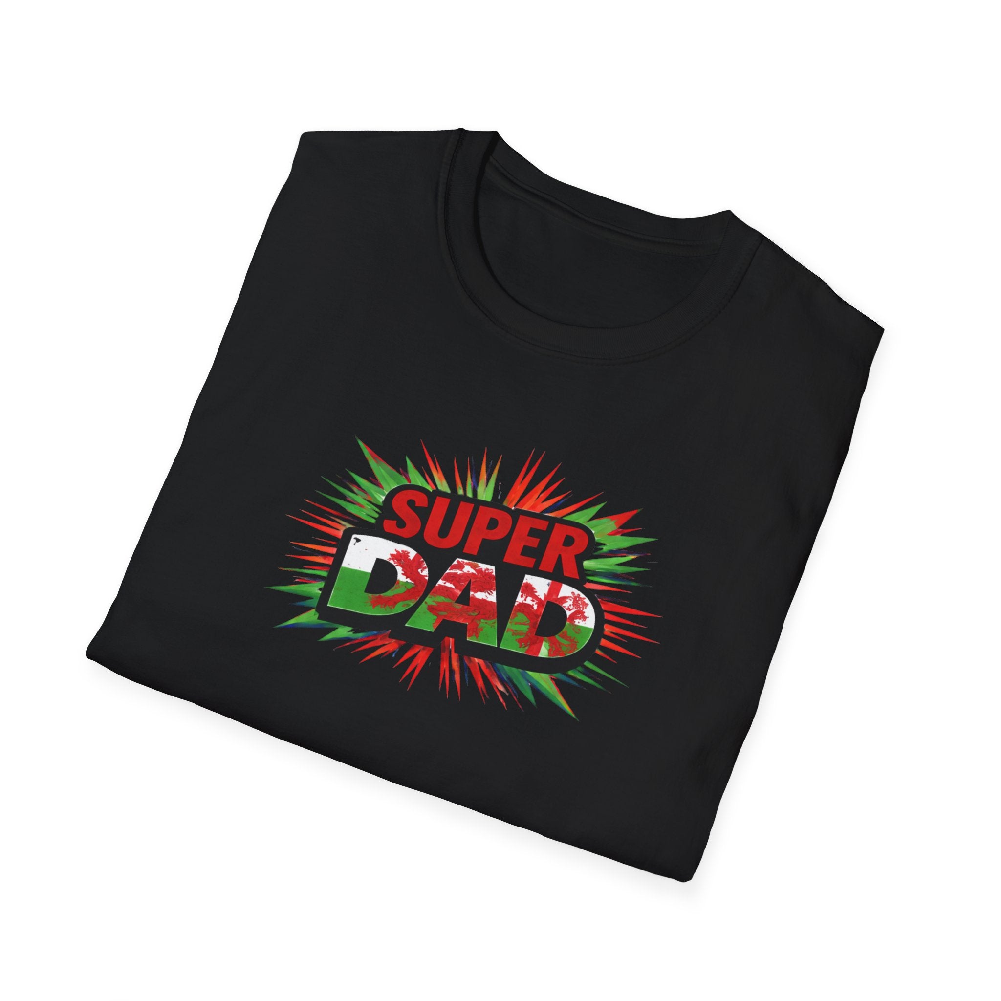 Super Dad Graphic T-Shirt — Wales Flag themed Retro Comic Father's Day Tee