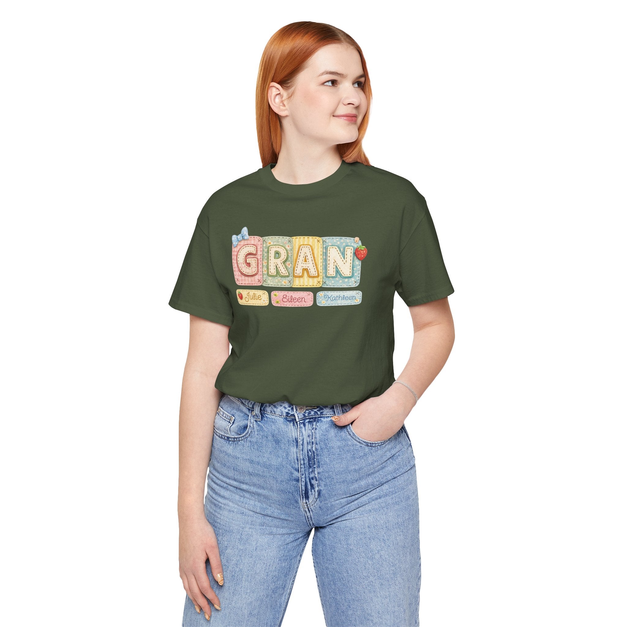 Gran Retro Patch Tee — Personalized 'Gran' Name Blocks Short Sleeve Shirt