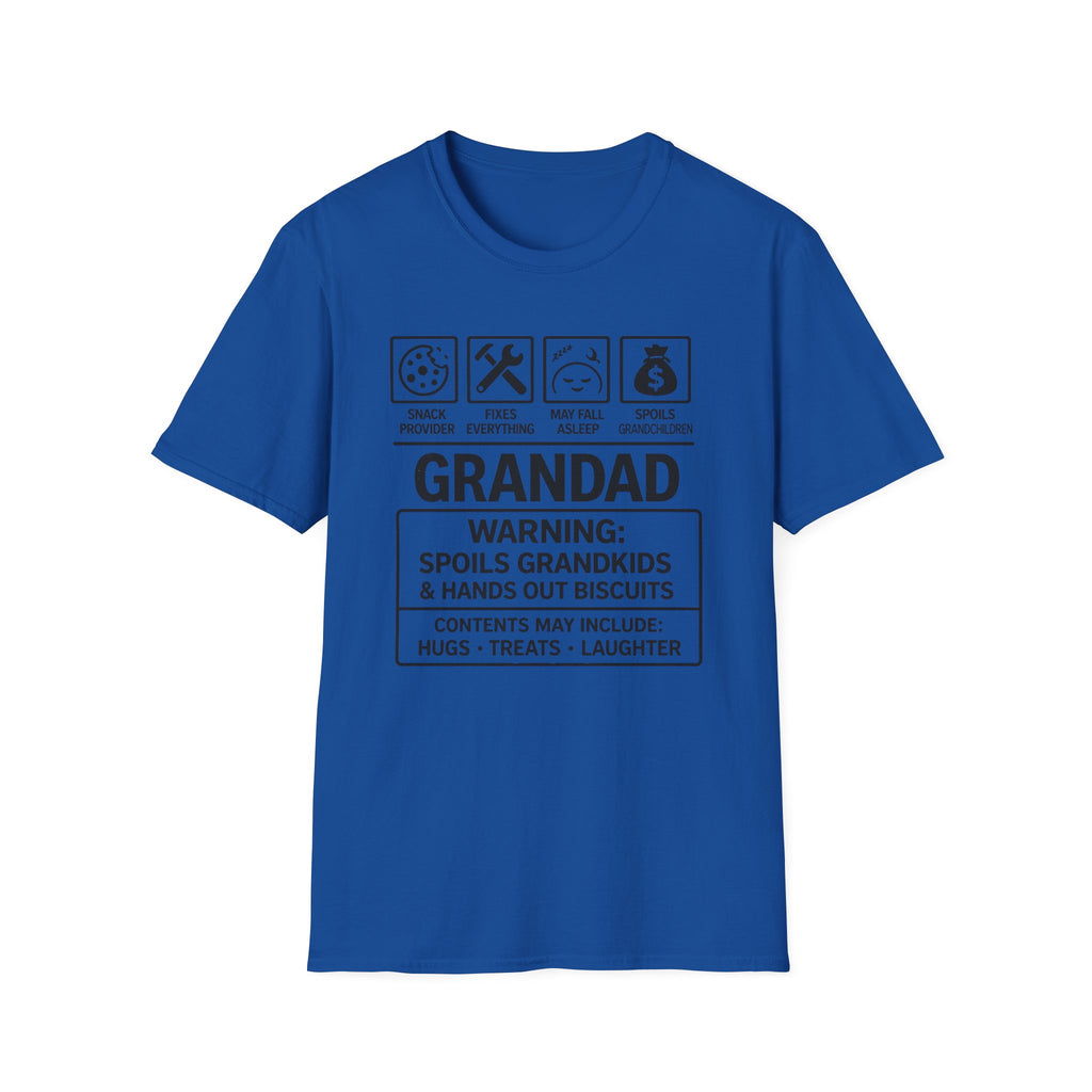 Grandad Warning T-Shirt — 'Warning: Spoils Grandkids & Hands Out Biscuits' Funny Grandpa Shirt
