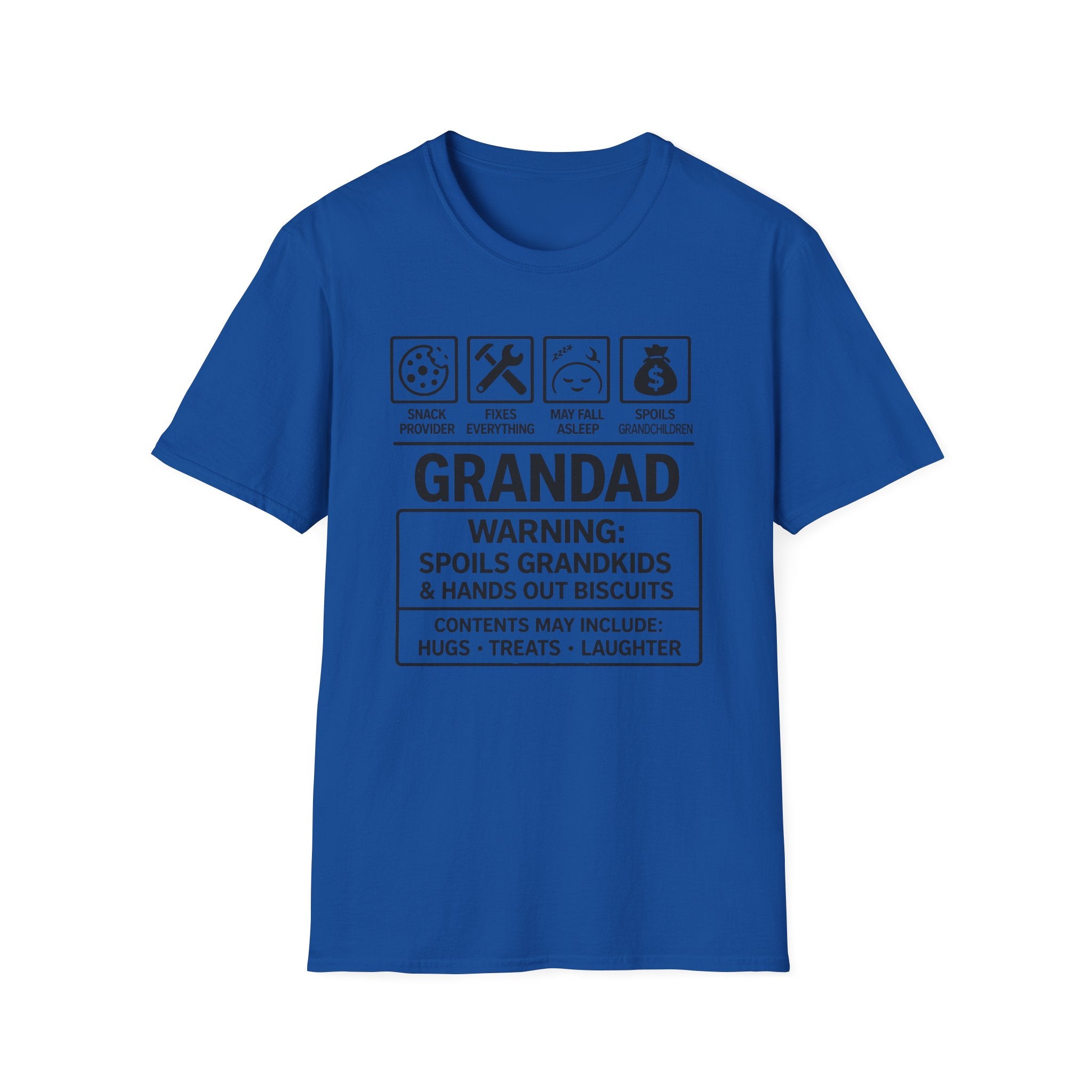 Grandad Warning T-Shirt — 'Warning: Spoils Grandkids & Hands Out Biscuits' Funny Grandpa Shirt