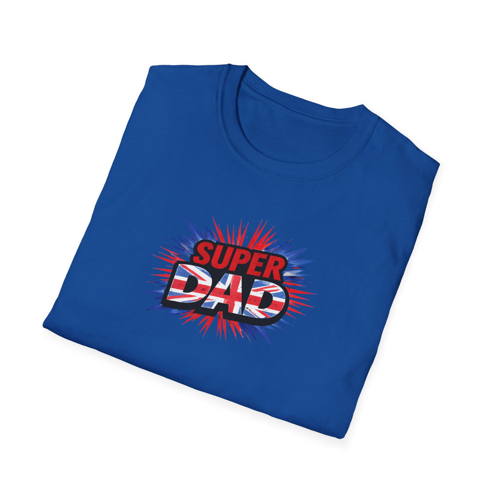 Super Dad T-Shirt – Union Jack Flag pattern Retro Comic Father’s Day Tee