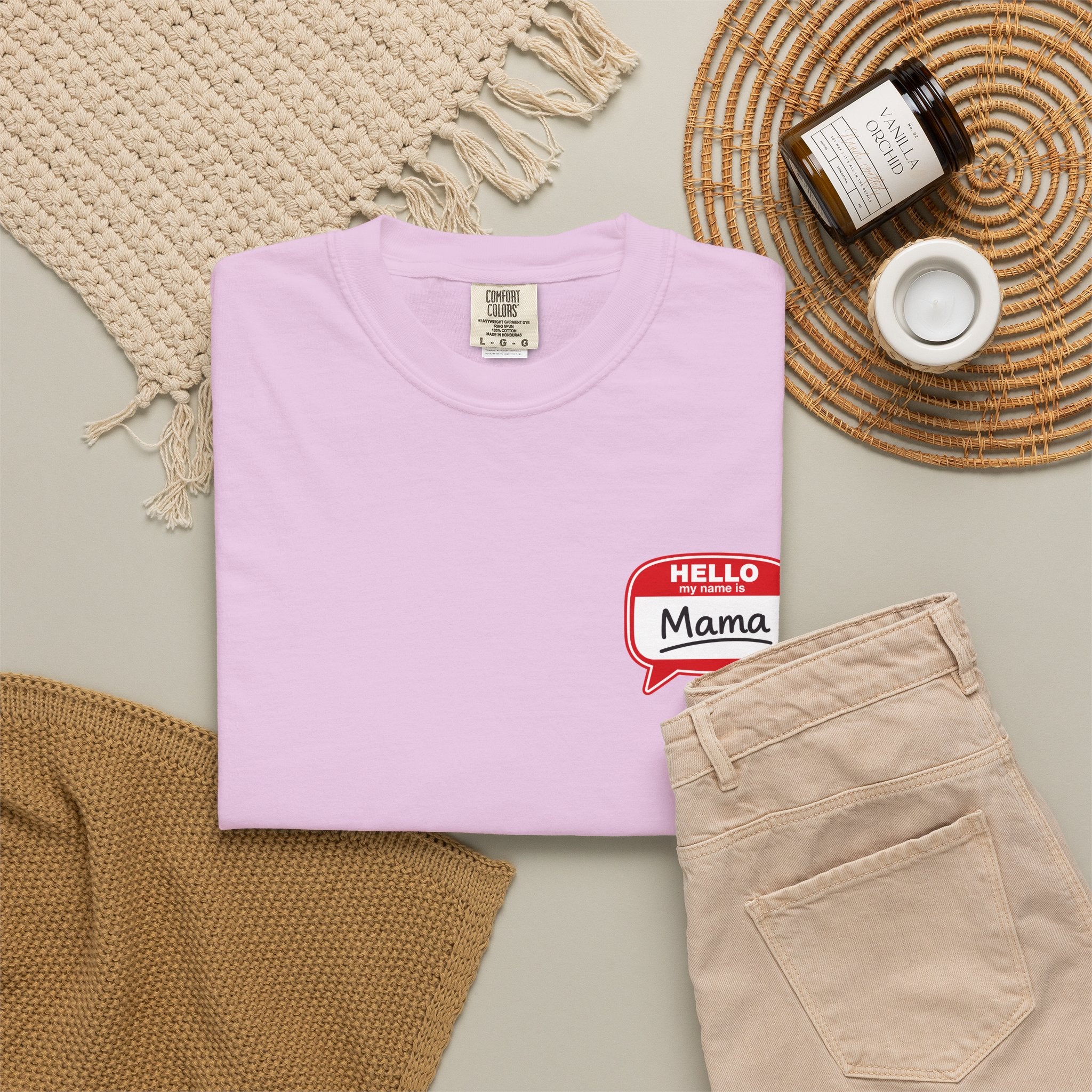 Hello Mama Pocket T‑Shirt — Cute 'Hello Mama' Name Tag Graphic Tee for New and Expecting Moms