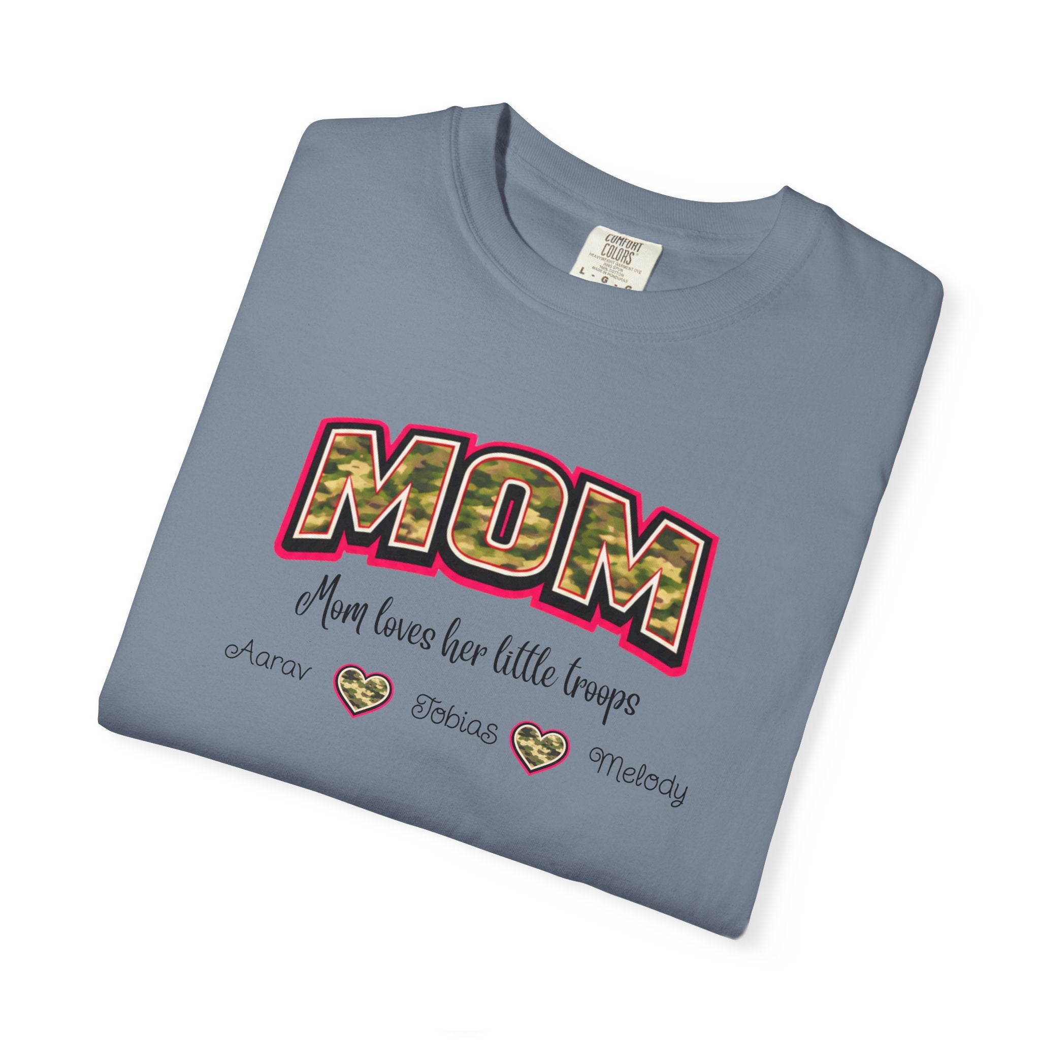 Mom Camo Graphic T-Shirt — "MOM Most Loved Her Little People" Floral Heart Tee