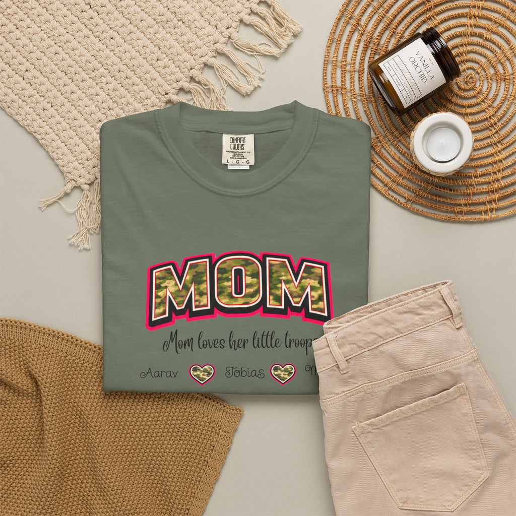 Mom Camo Graphic T-Shirt — "MOM Most Loved Her Little People" Floral Heart Tee