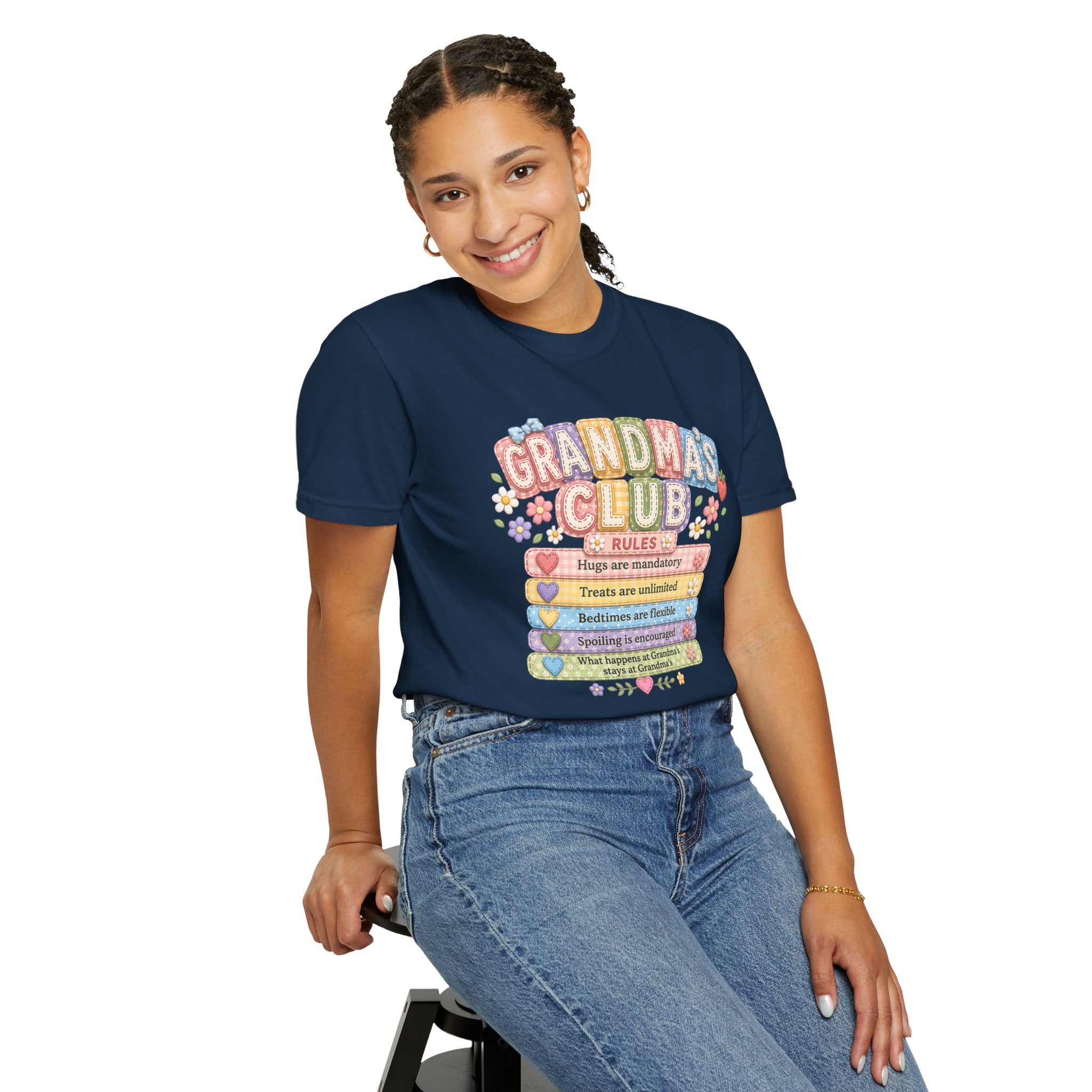 Grandma's Club T-Shirt — Cute Floral 'Grandma's Club' Rules Tee