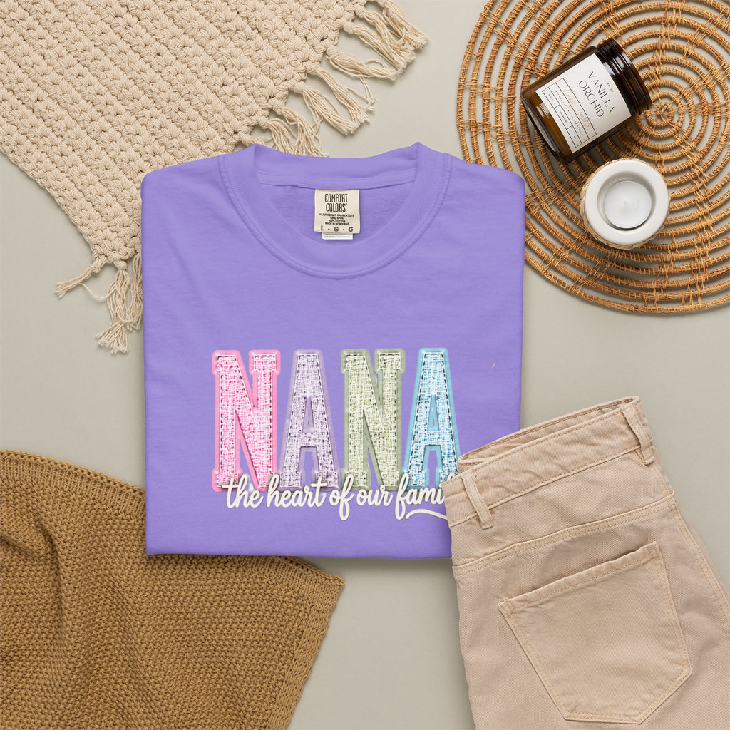 NANA Pastel Patchwork T-Shirt — "The Heart of Our Family" Gift