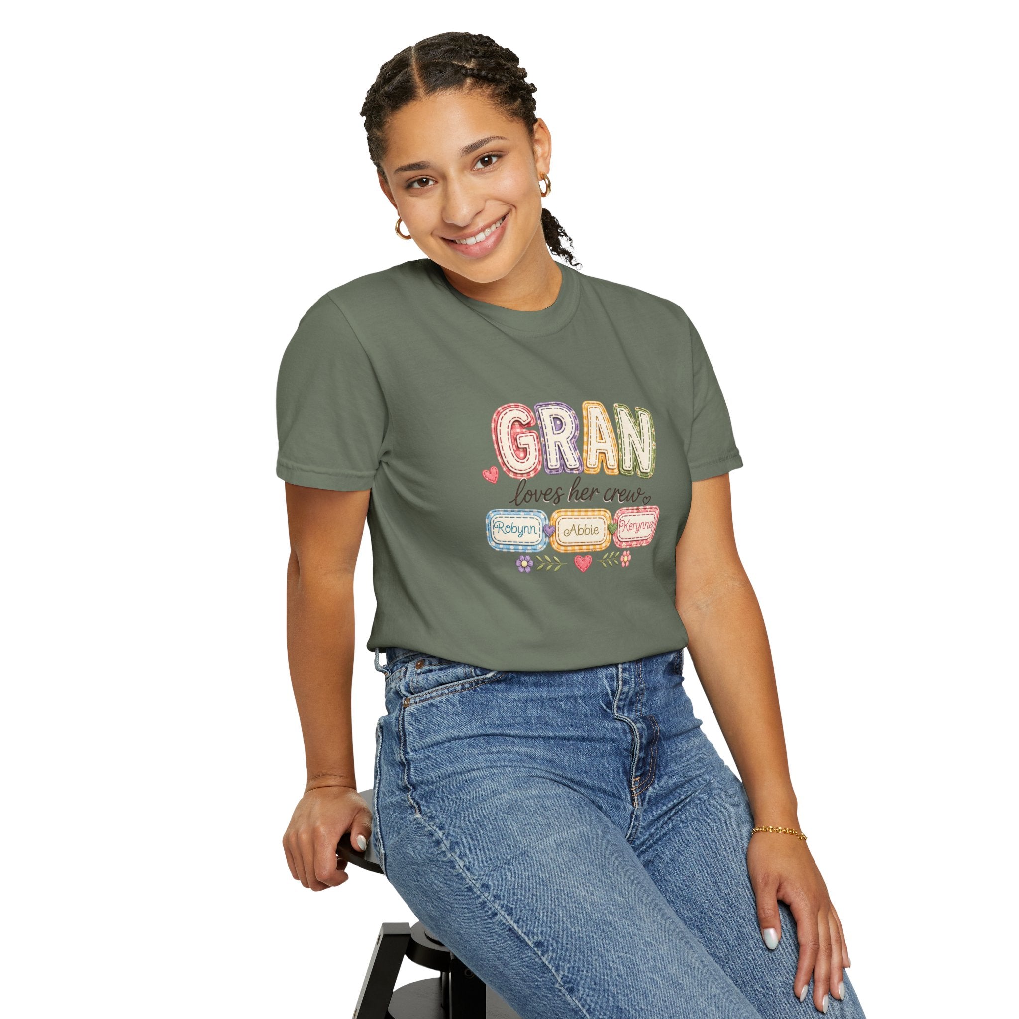 Gran Loves Her Crew T-Shirt — Personalized Grandma Family Names Tee