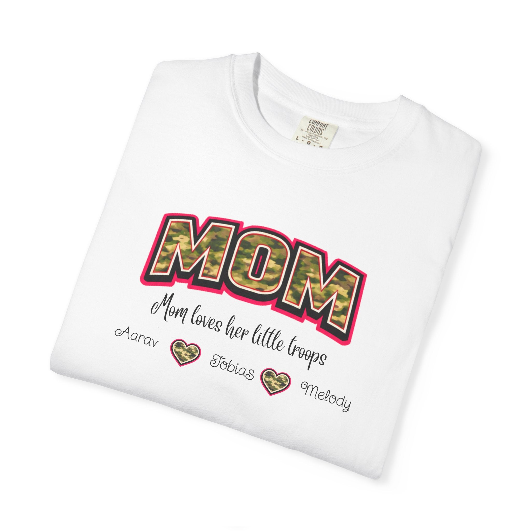 Mom Camo Graphic T-Shirt — "MOM Most Loved Her Little People" Floral Heart Tee
