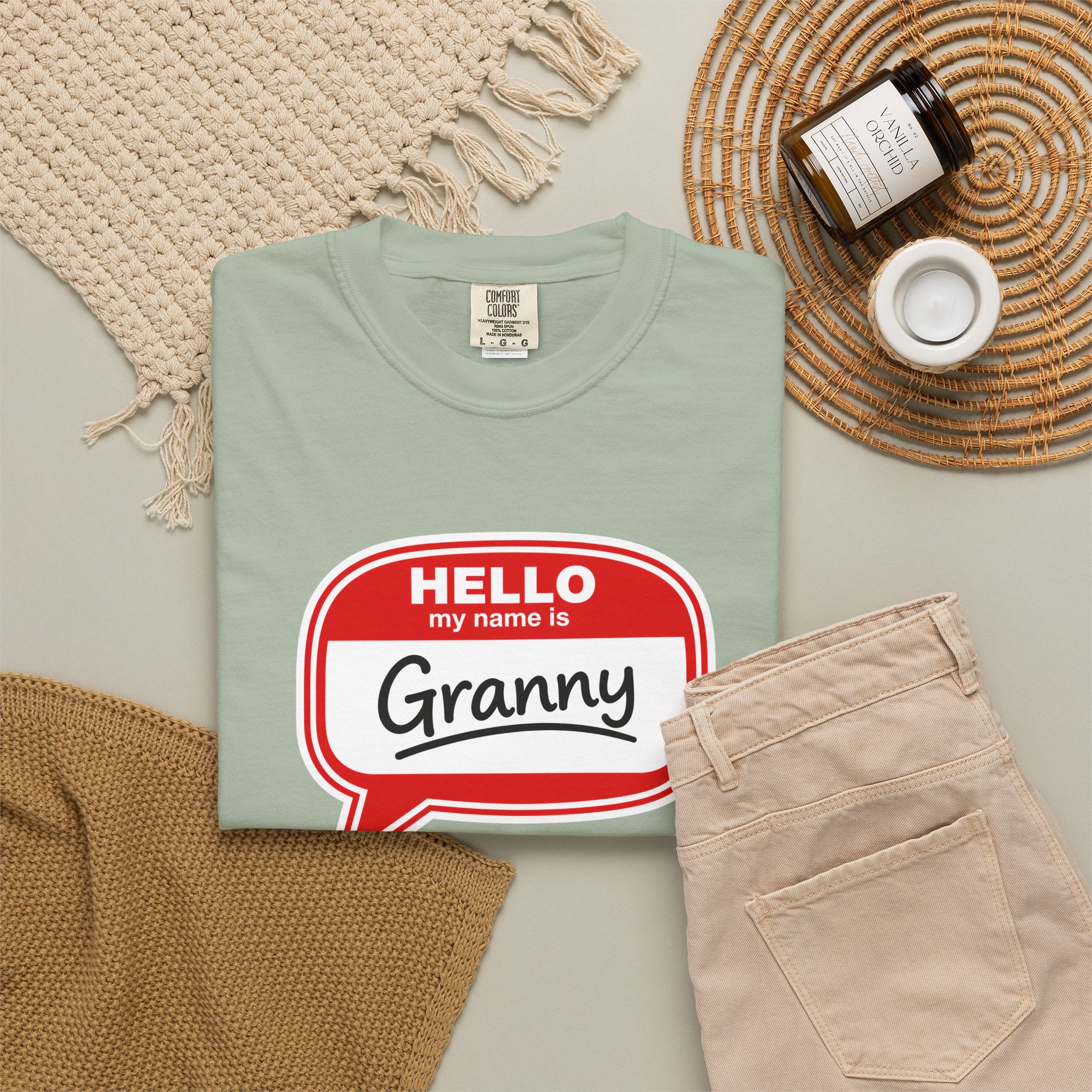Hello My Name Is Granny T-Shirt - Funny Grandma Gift, Retro Name Badge Tee