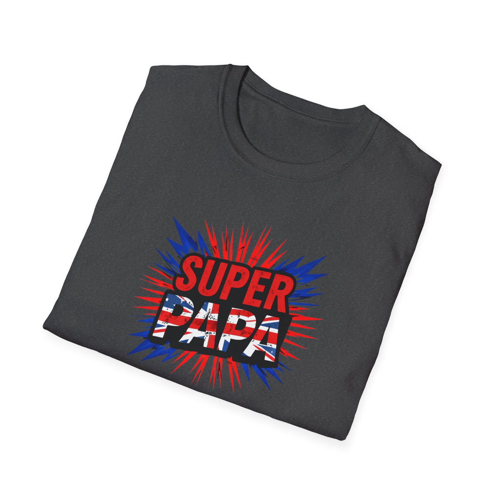 T-Shirt — "Super Papa" Union Jack/England themed Retro Comic Dad Shirt (Father's Day Gift)