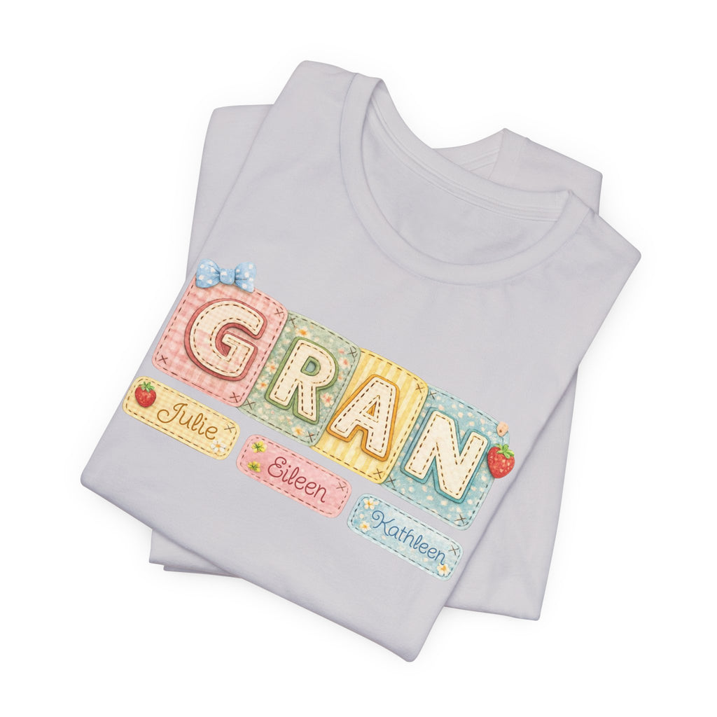 Gran Retro Patch Tee — Personalized 'Gran' Name Blocks Short Sleeve Shirt