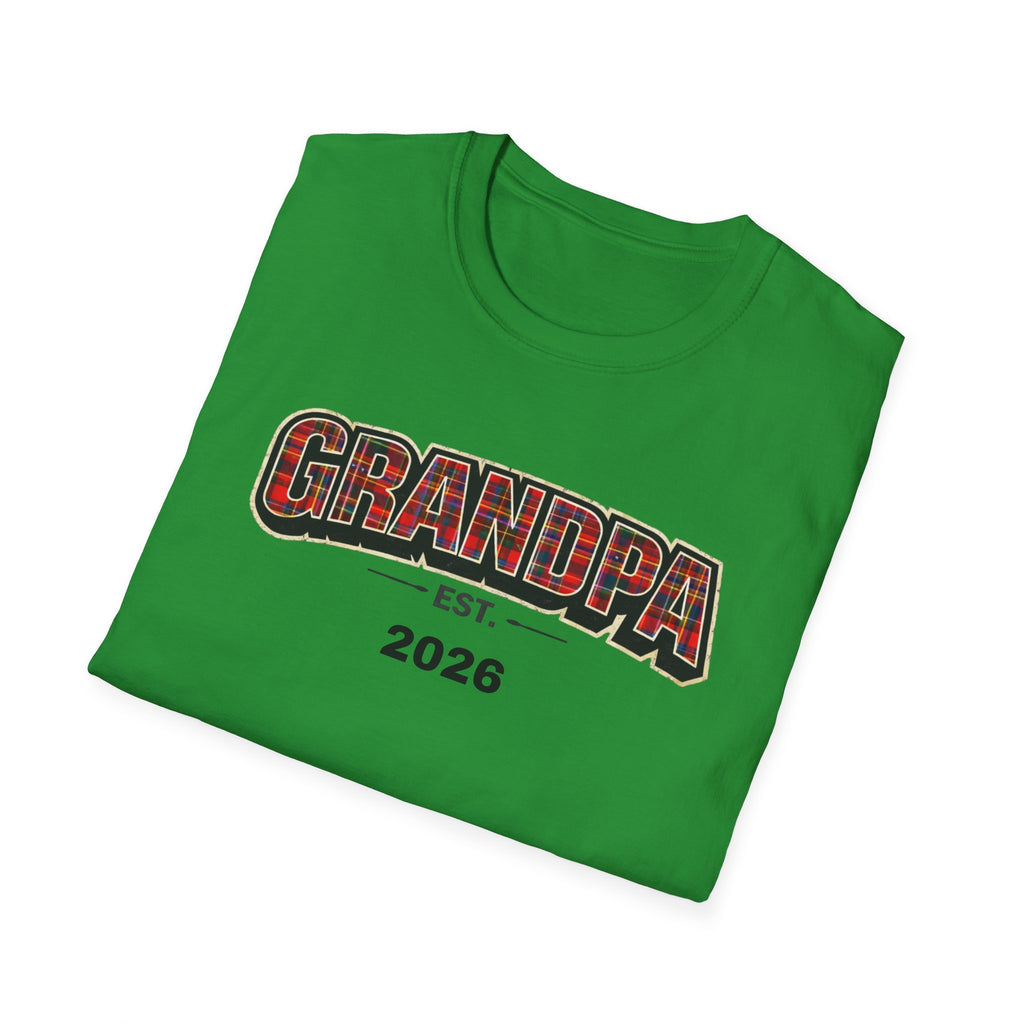 Grandpa EST. 2026 T-Shirt — New Grandpa Plaid Announcement Tee