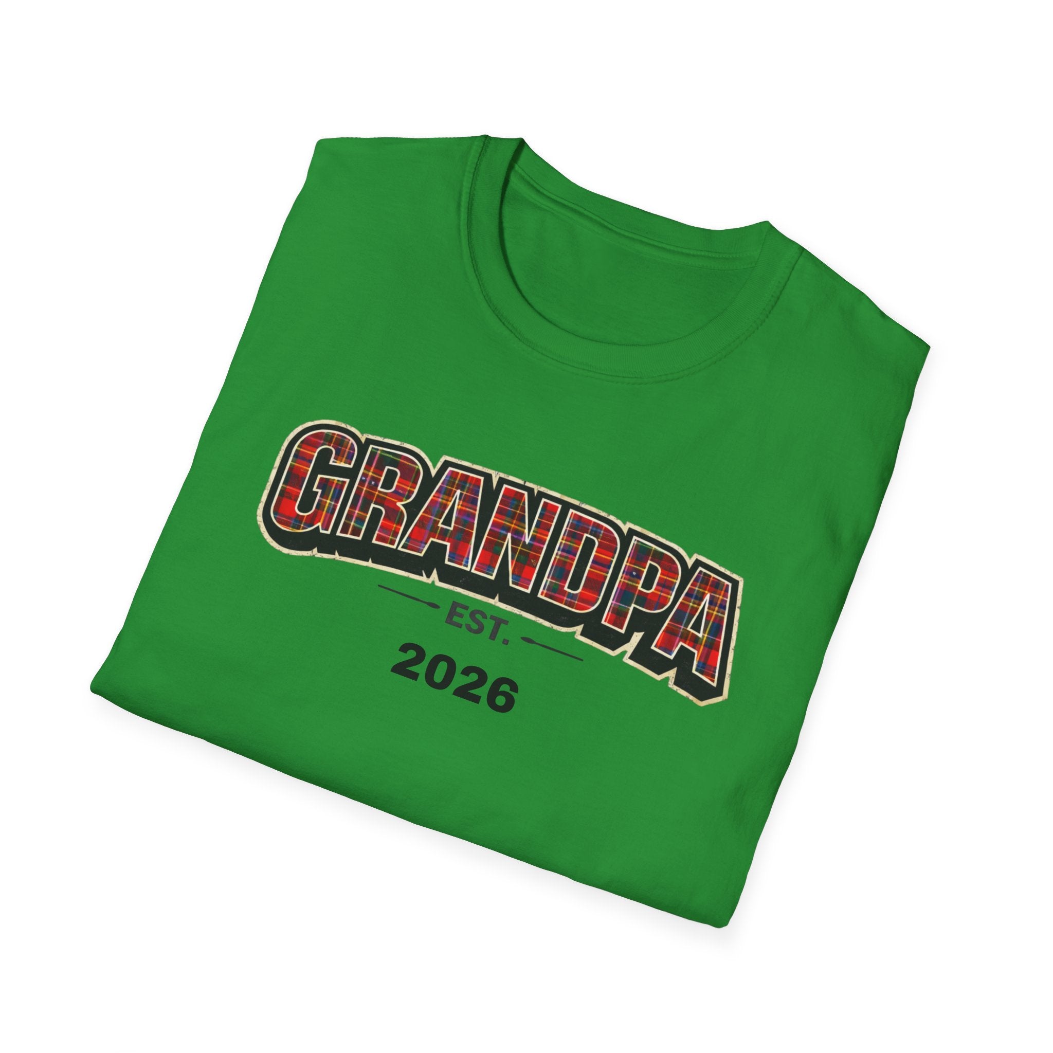 Grandpa EST. 2026 T-Shirt — New Grandpa Plaid Announcement Tee