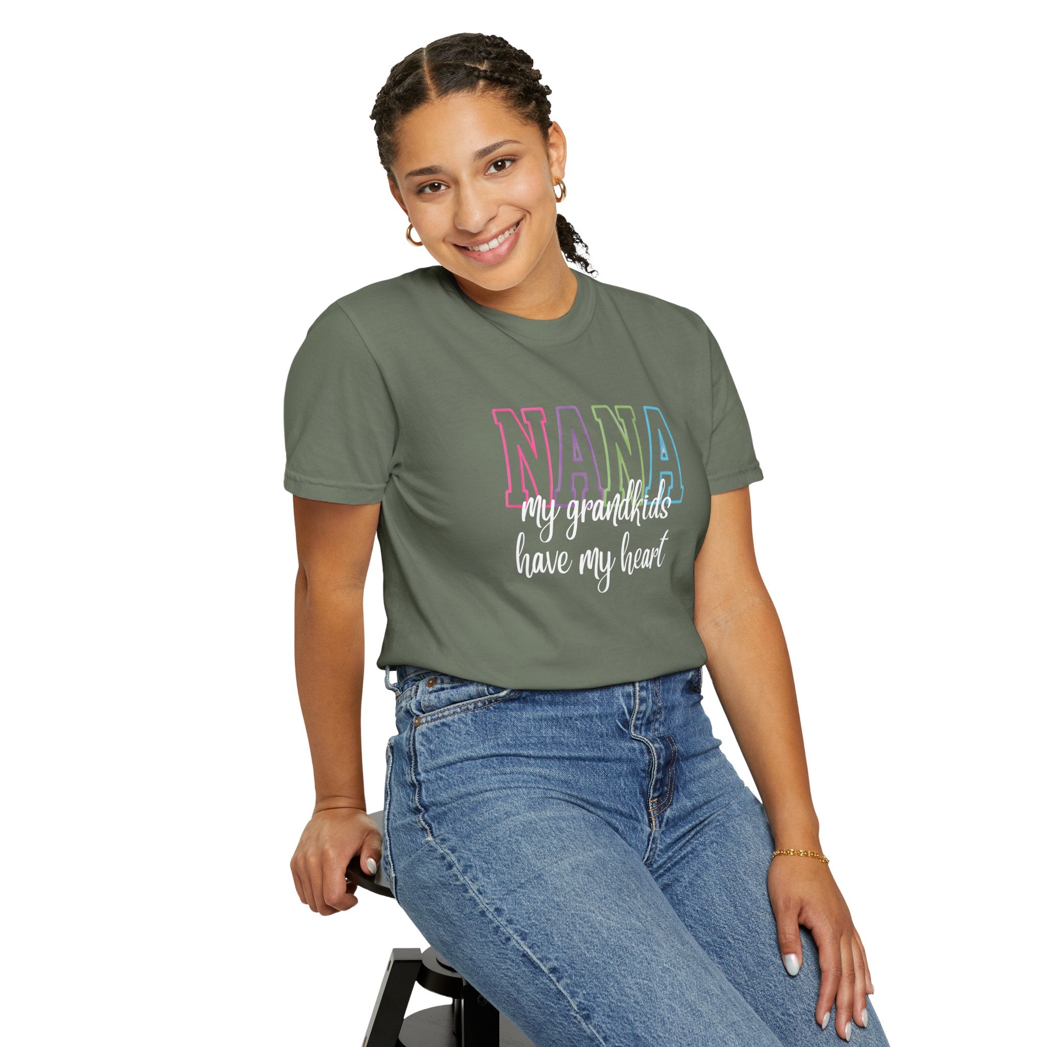 Nana Pastel Rainbow Tee — 'NANA' Floral Outline Grandma T-Shirt