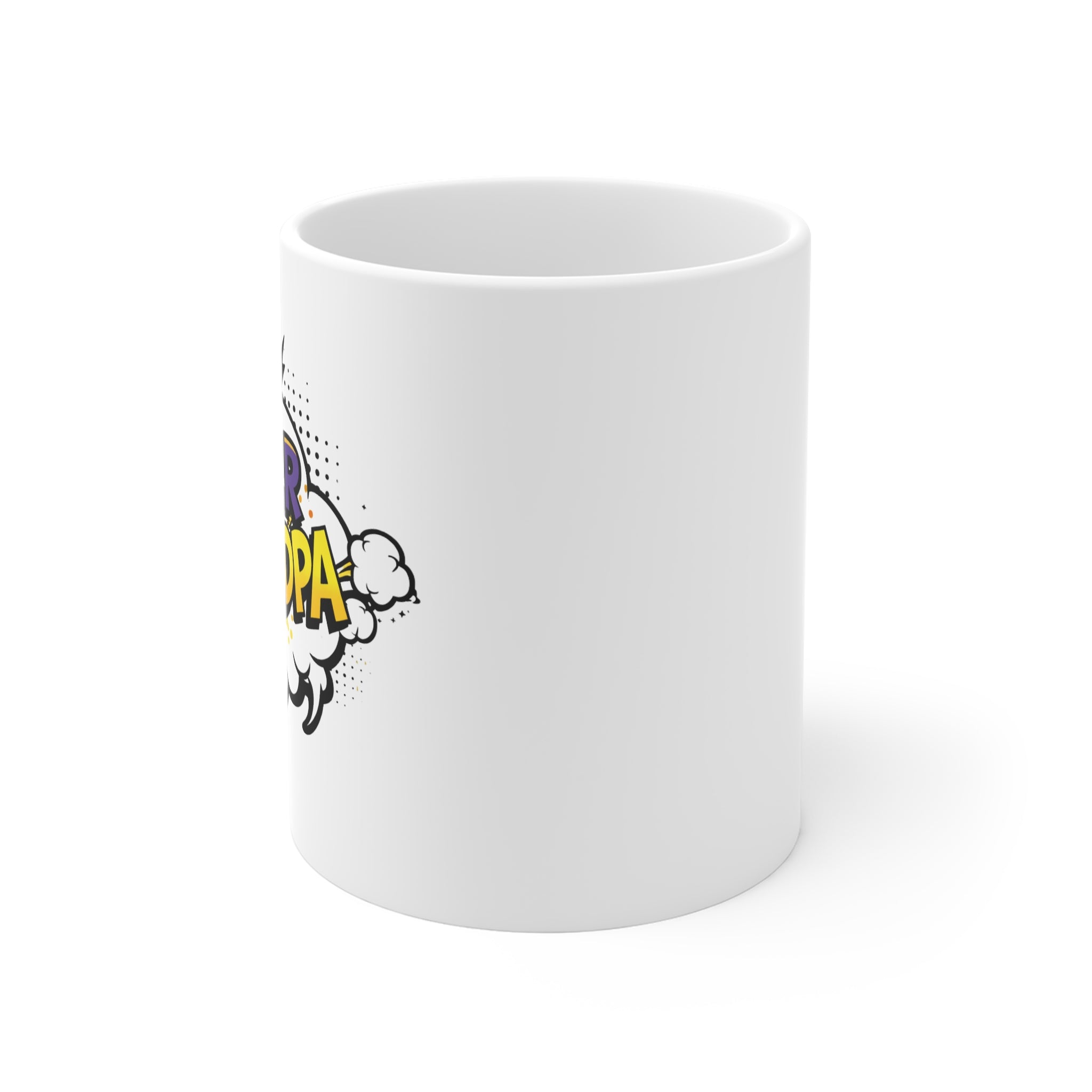 Super Grandpa Mug — Comic-Style 'Super Grandpa' 11oz White Coffee Cup, Gift for Grandfather, Father’s Day & Birthday