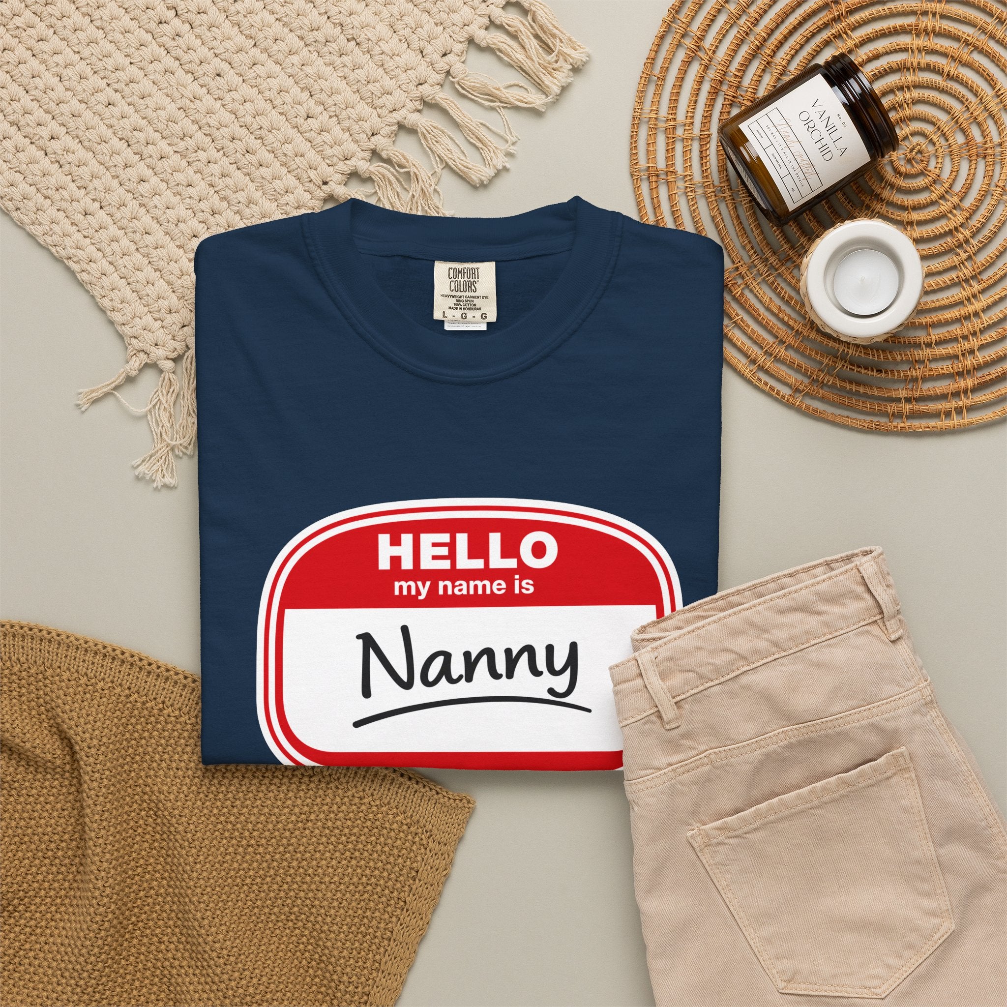 Hello My Name Is Nanny T-Shirt – Funny Name Tag Graphic Tee for Grandparents