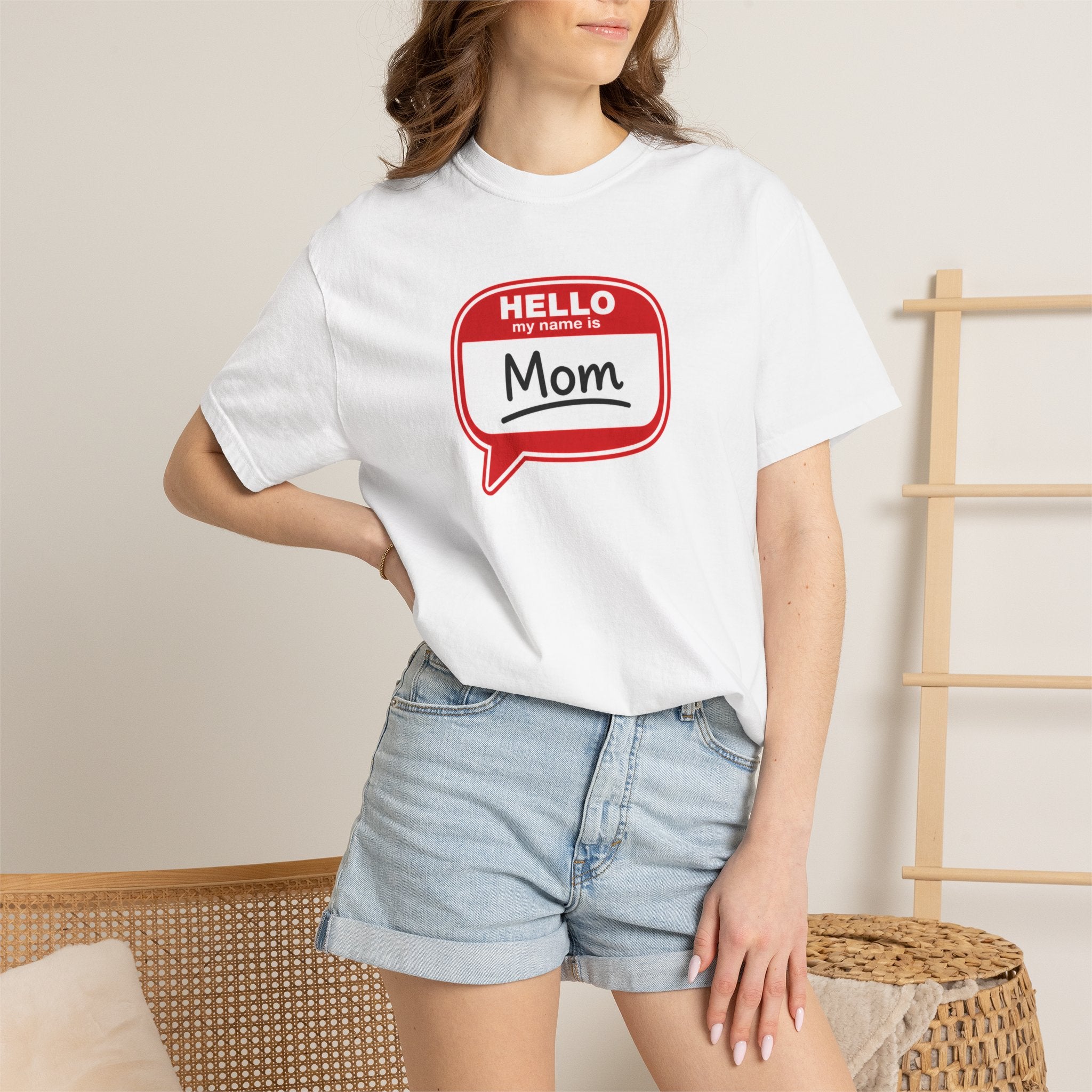 Mom Name Tag T‑Shirt — "Hello My Name Is Mom" Graphic Tee for Mothers, Mother's Day Gift